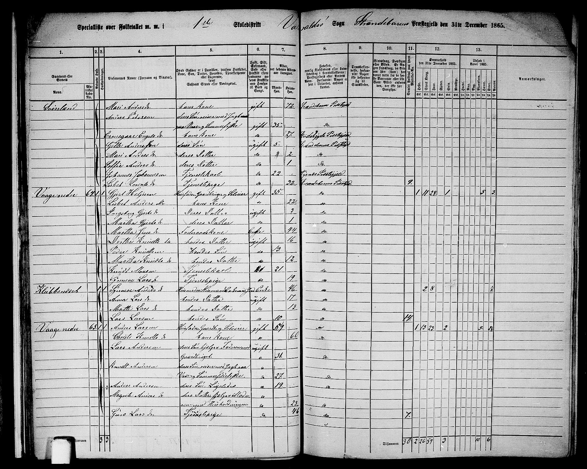 RA, 1865 census for Strandebarm, 1865, p. 20