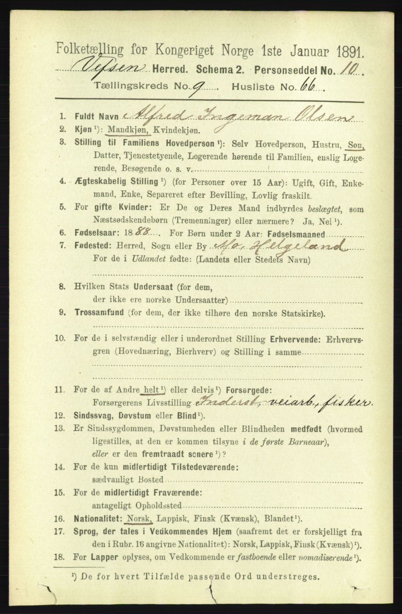 RA, 1891 census for 1824 Vefsn, 1891, p. 5127