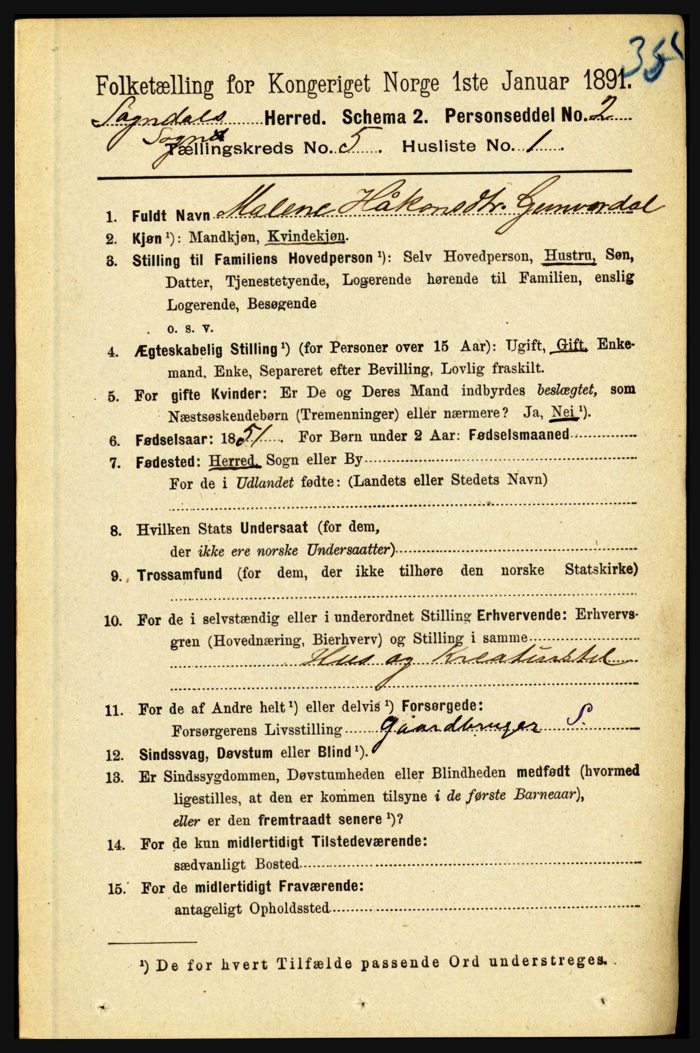 RA, 1891 census for 1420 Sogndal, 1891, p. 2304