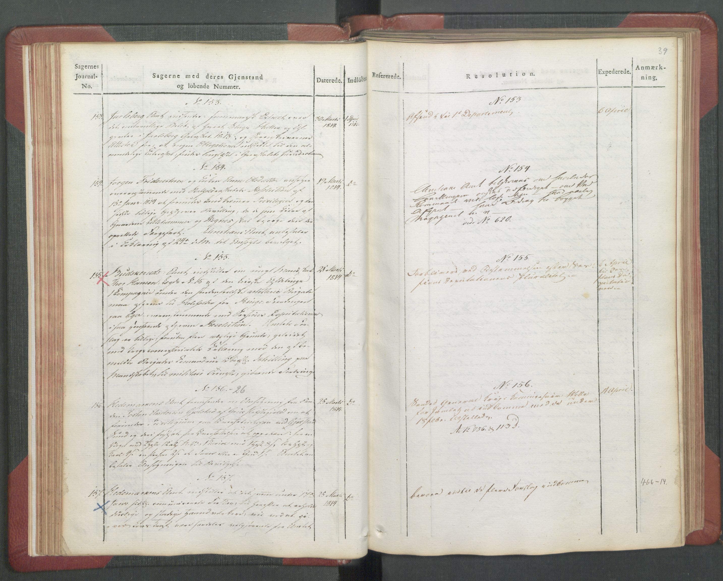 Departementene i 1814, AV/RA-S-3899/Fb/L0029: Journal A 1-900 (ekstraktprotokoll), 1814, p. 39