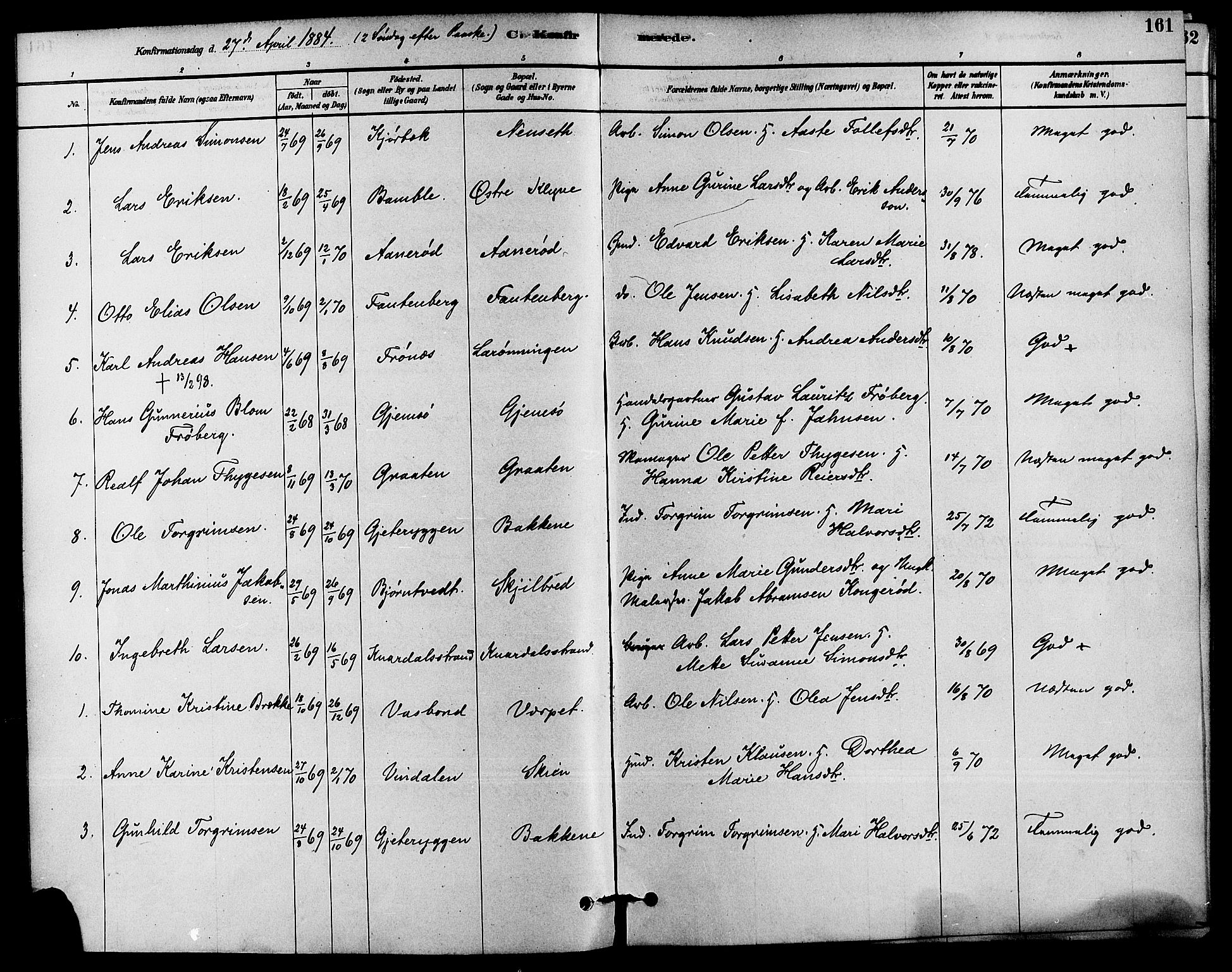 Solum kirkebøker, SAKO/A-306/F/Fa/L0009: Parish register (official) no. I 9, 1877-1887, p. 161