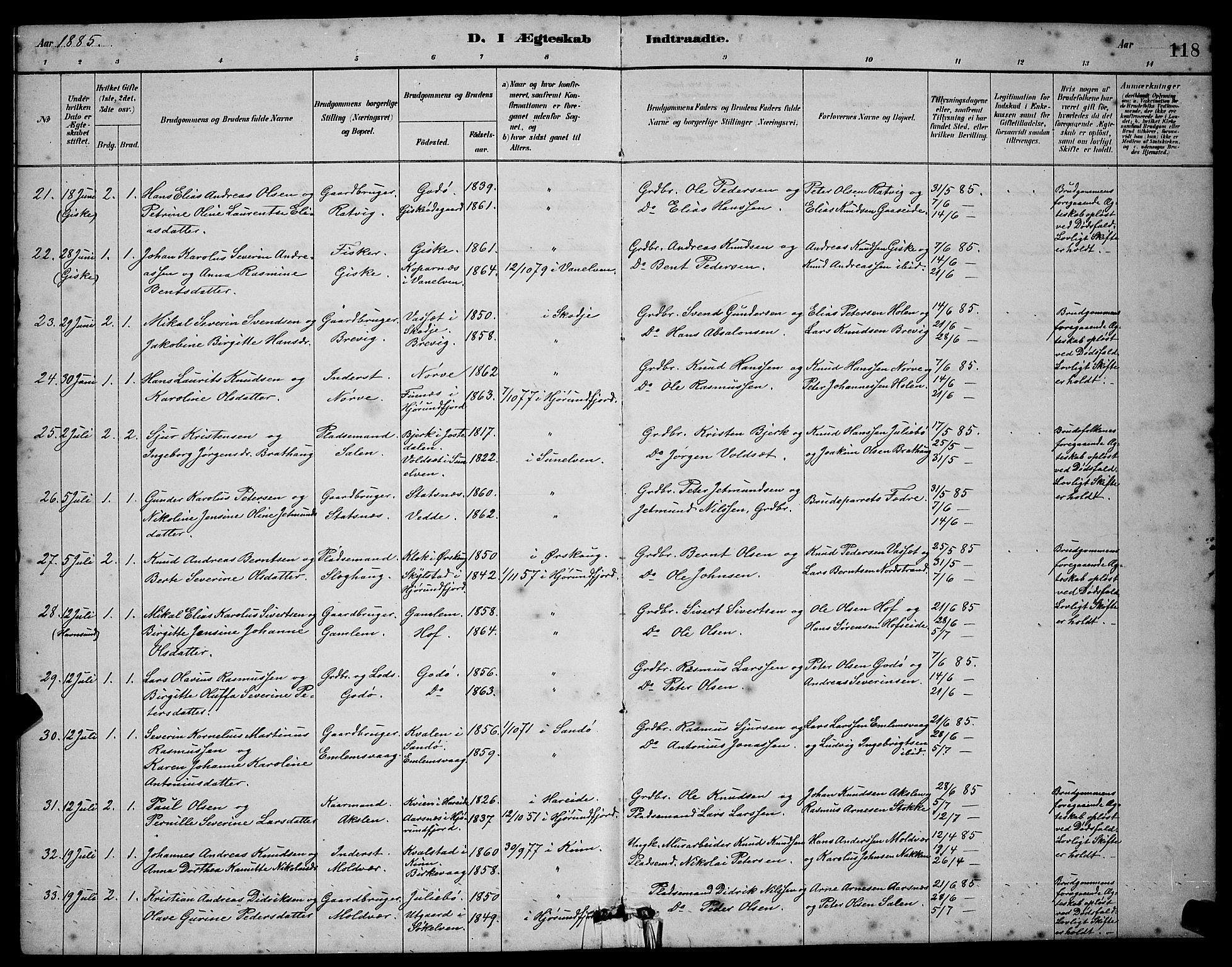 Ministerialprotokoller, klokkerbøker og fødselsregistre - Møre og Romsdal, SAT/A-1454/528/L0430: Parish register (copy) no. 528C11, 1884-1899, p. 118