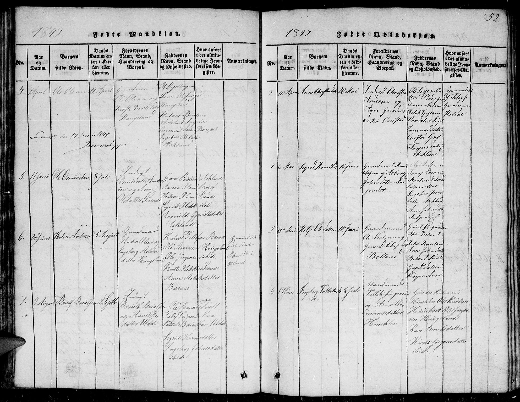 Herefoss sokneprestkontor, AV/SAK-1111-0019/F/Fb/Fbc/L0001: Parish register (copy) no. B 1, 1816-1866, p. 52