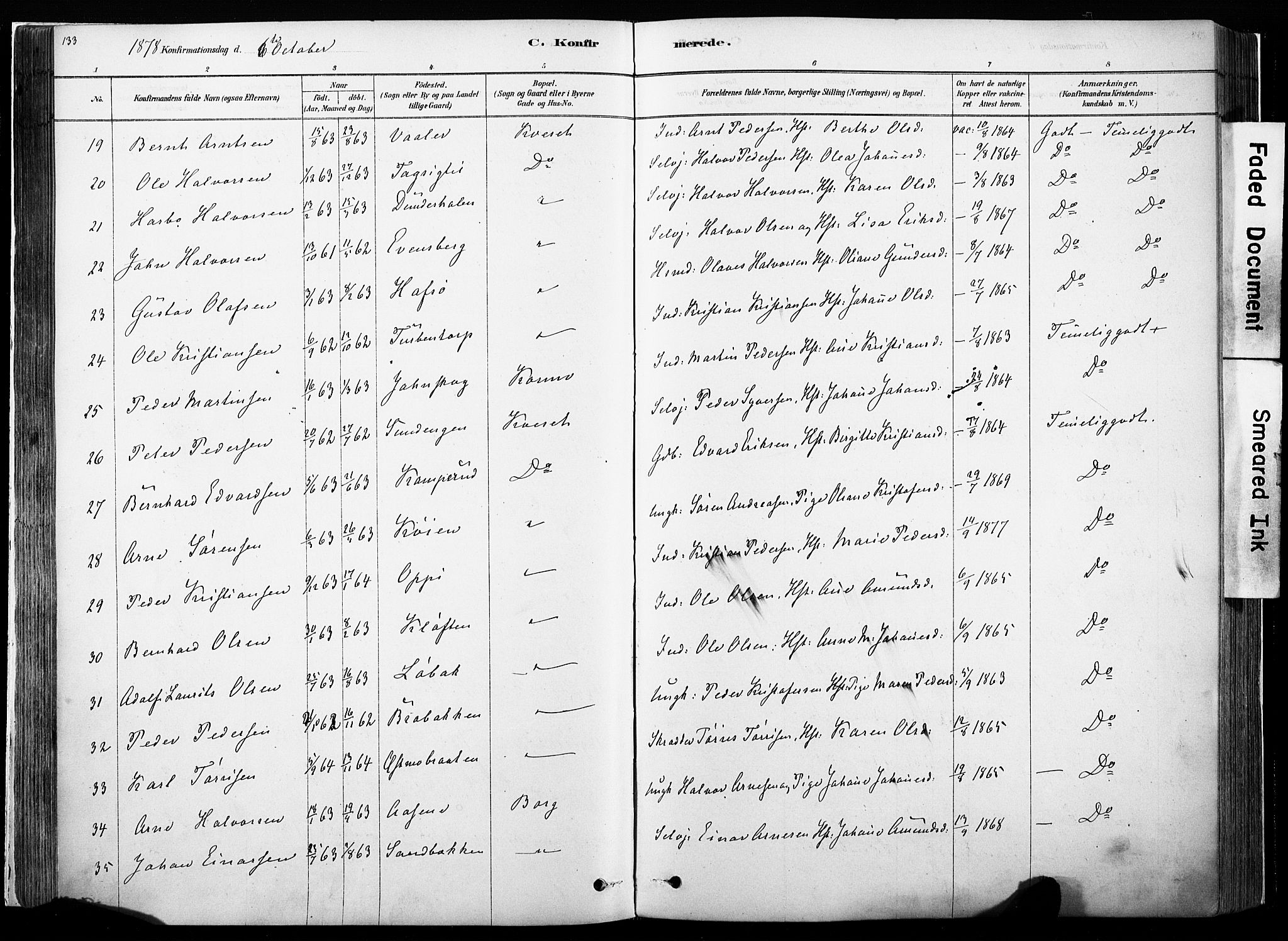 Hof prestekontor, SAH/PREST-038/H/Ha/Haa/L0010: Parish register (official) no. 10, 1878-1909, p. 133