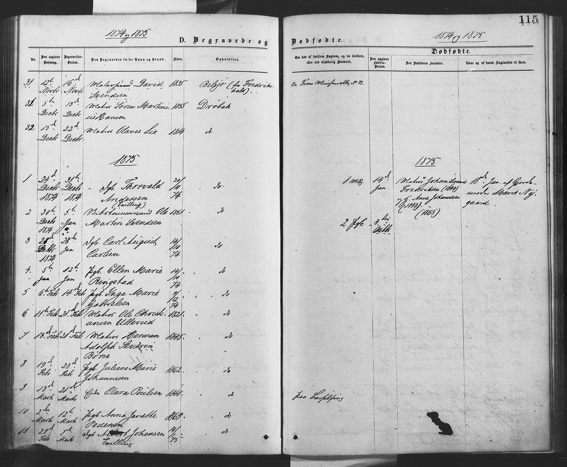 Drøbak prestekontor Kirkebøker, SAO/A-10142a/F/Fa/L0003: Parish register (official) no. I 3, 1871-1877, p. 115