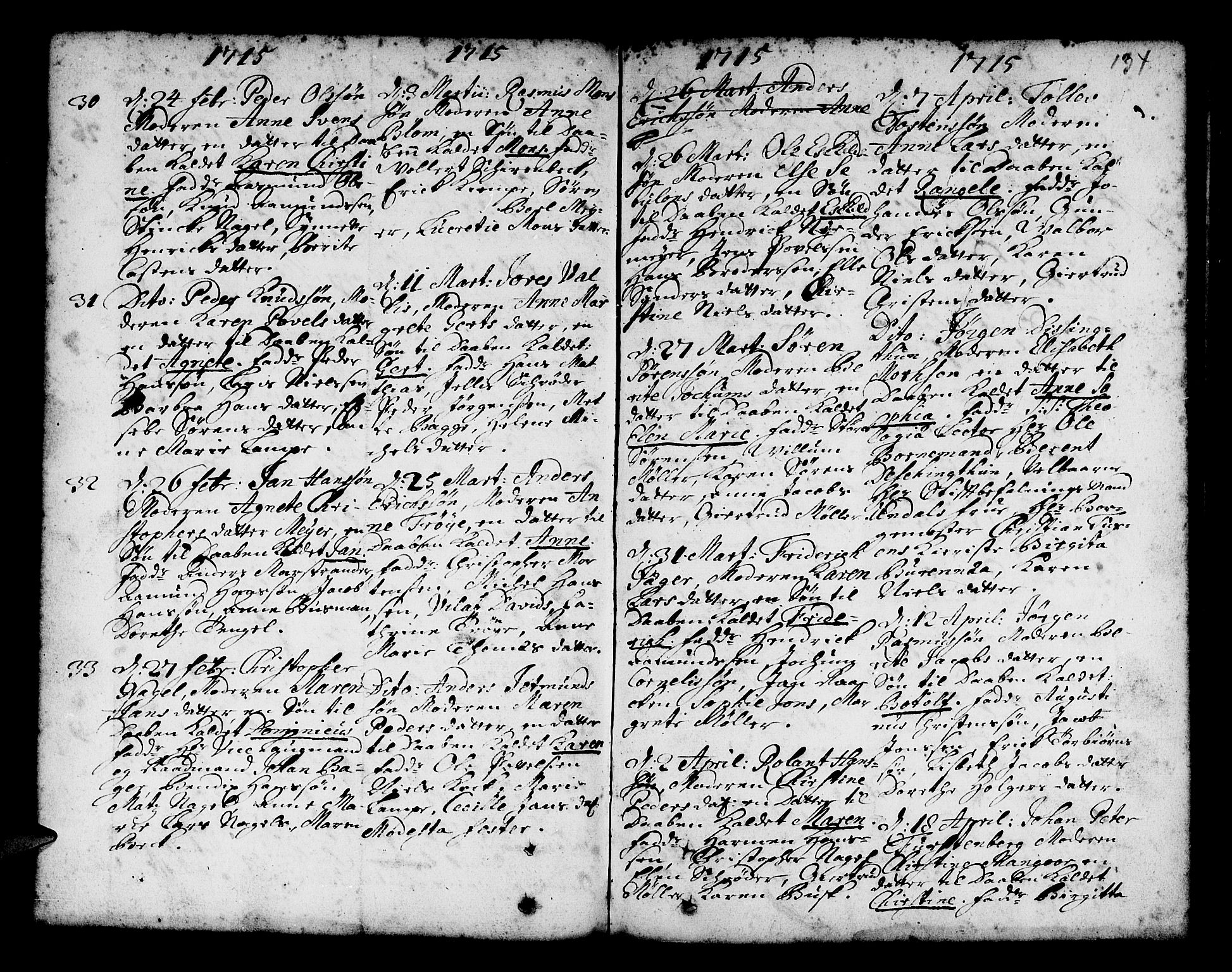 Nykirken Sokneprestembete, AV/SAB-A-77101/H/Haa/L0002: Parish register (official) no. A 2, 1700-1723, p. 134