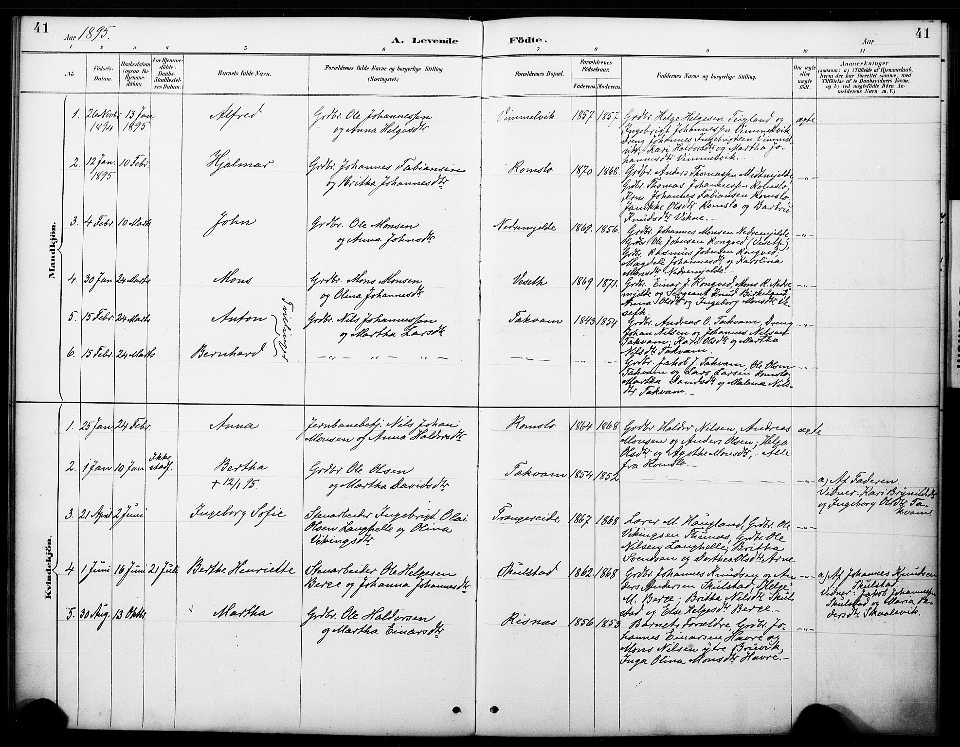 Haus sokneprestembete, AV/SAB-A-75601/H/Haa: Parish register (official) no. B 1, 1887-1898, p. 41