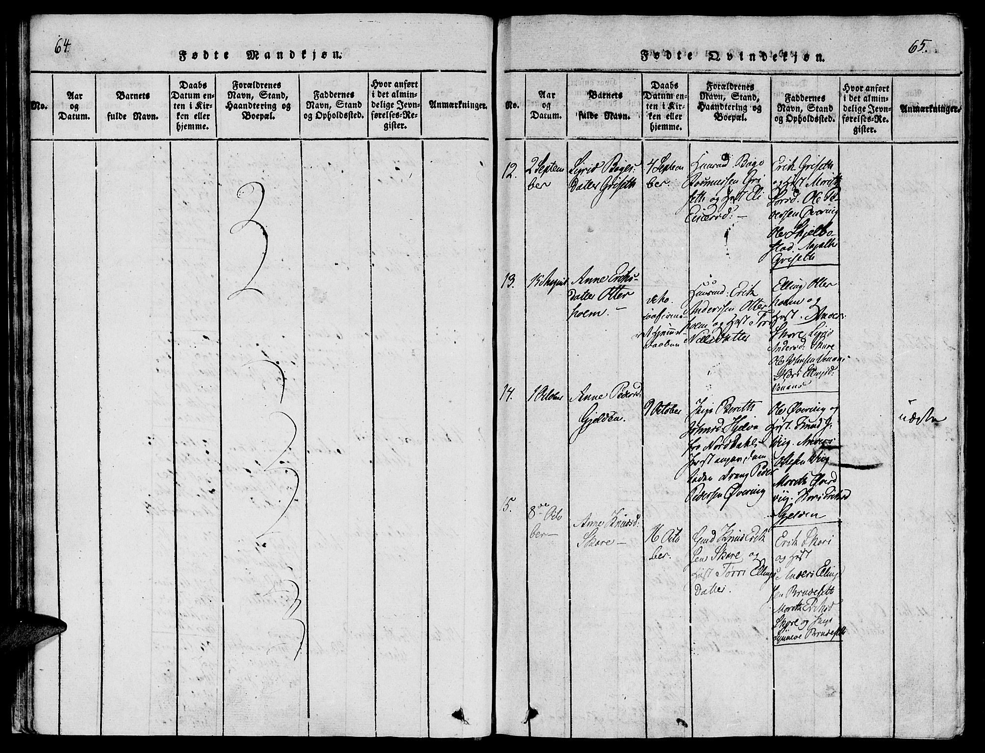 Ministerialprotokoller, klokkerbøker og fødselsregistre - Møre og Romsdal, SAT/A-1454/543/L0561: Parish register (official) no. 543A01, 1818-1853, p. 64-65