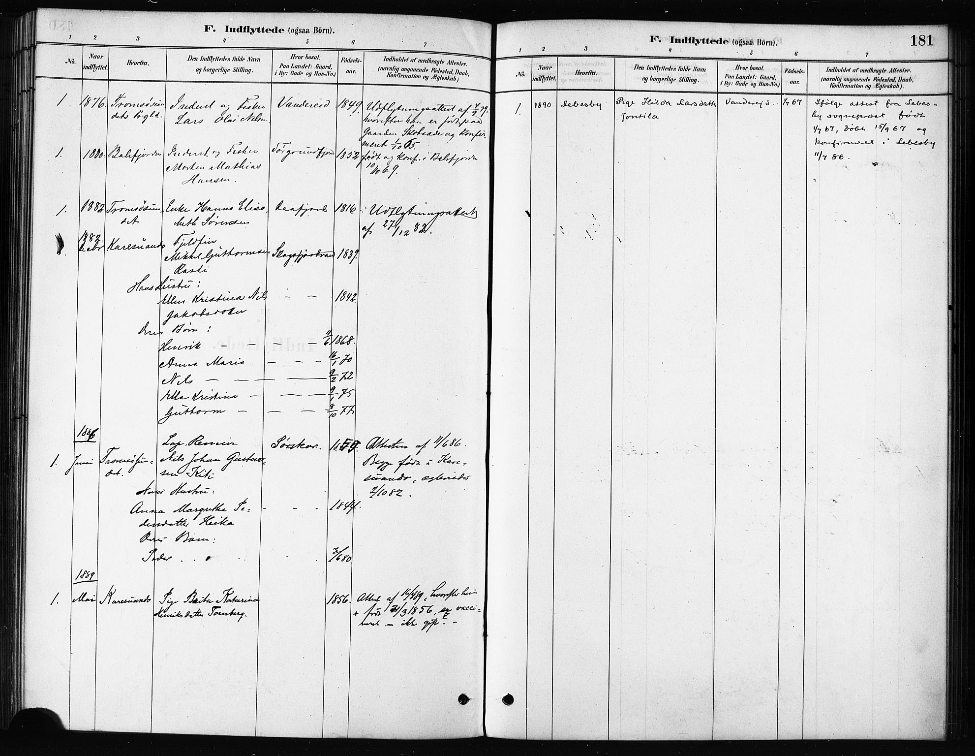 Karlsøy sokneprestembete, SATØ/S-1299/H/Ha/Haa/L0011kirke: Parish register (official) no. 11, 1879-1892, p. 181