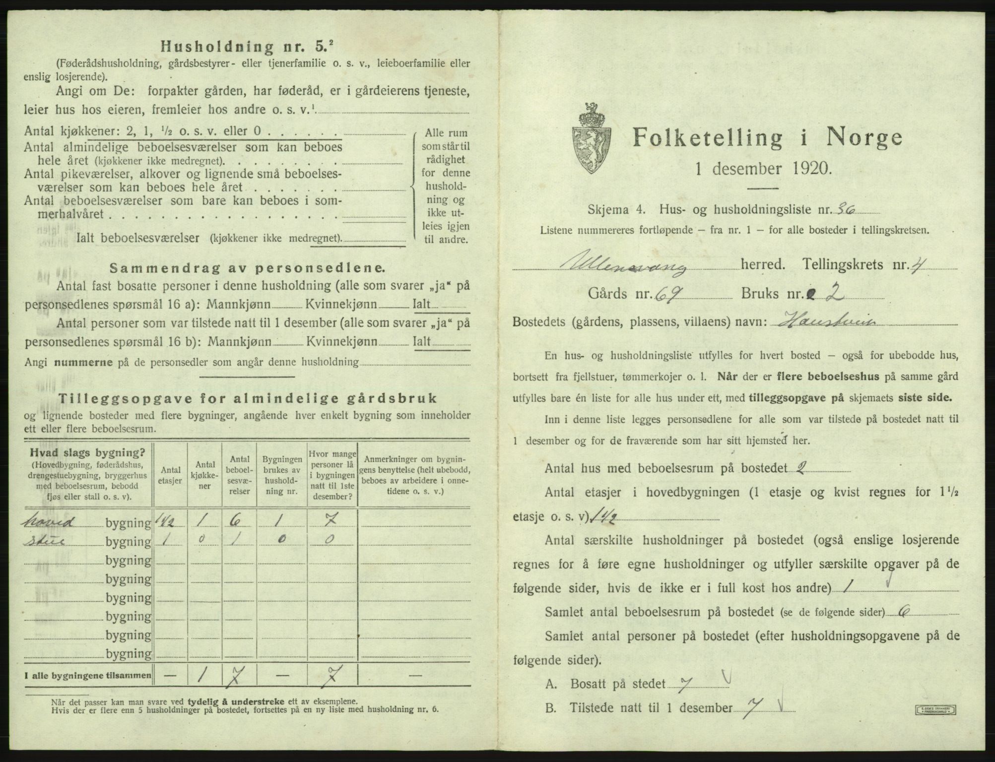 SAB, 1920 census for Ullensvang, 1920, p. 339