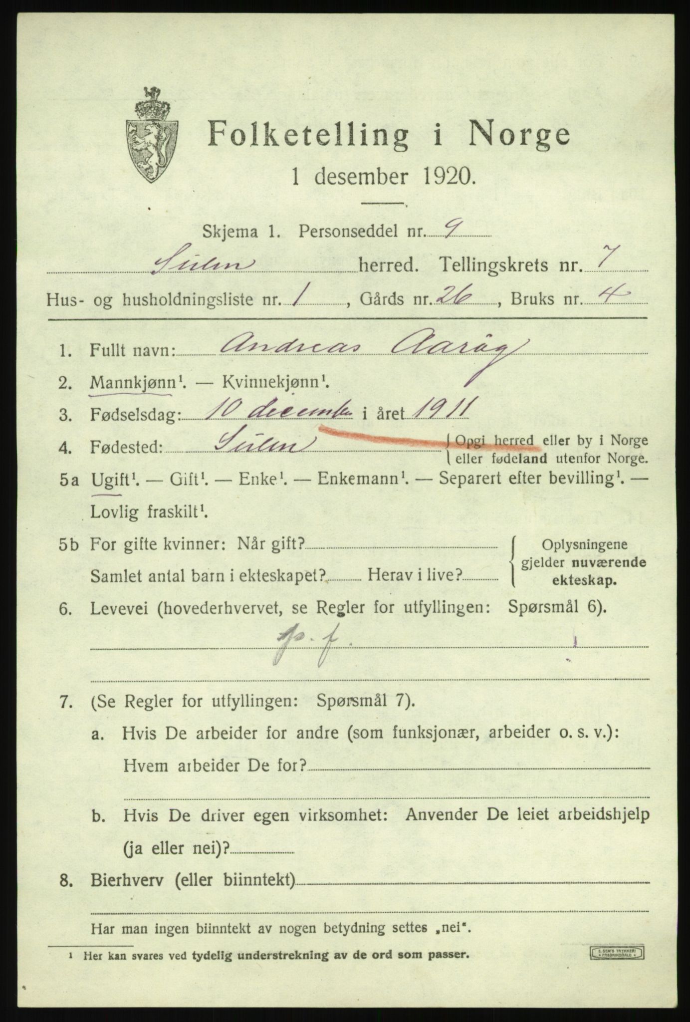 SAB, 1920 census for Solund, 1920, p. 2734