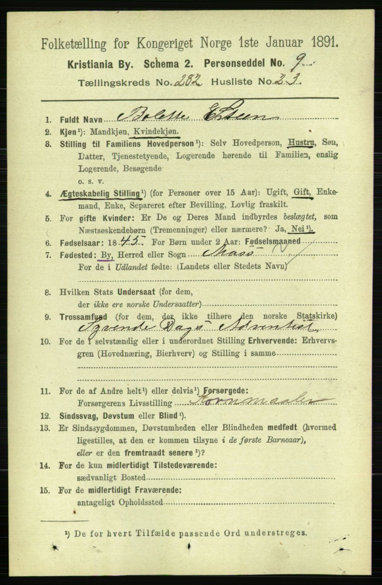 RA, 1891 census for 0301 Kristiania, 1891, p. 172444