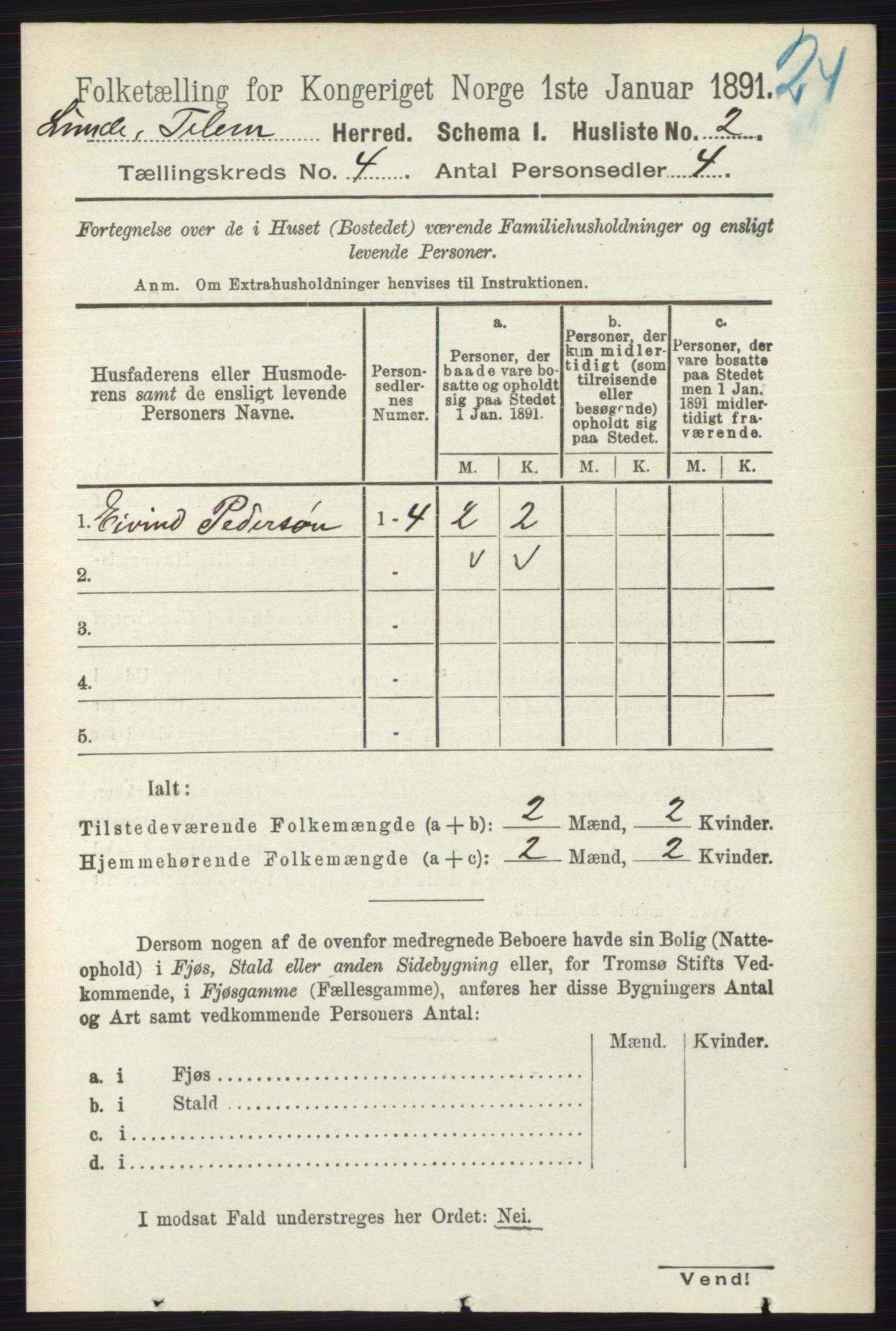 RA, 1891 census for 0820 Lunde, 1891, p. 1106