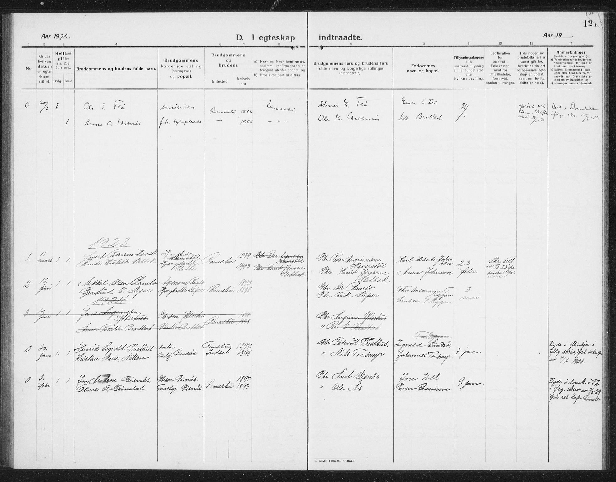 Ministerialprotokoller, klokkerbøker og fødselsregistre - Sør-Trøndelag, SAT/A-1456/675/L0888: Parish register (copy) no. 675C01, 1913-1935, p. 121