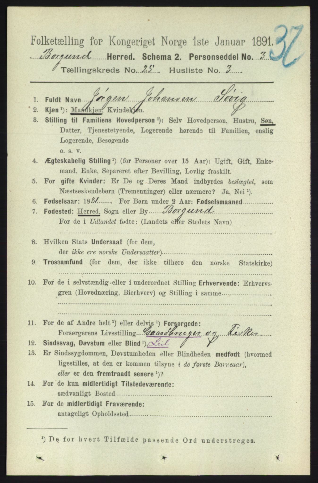 RA, 1891 census for 1531 Borgund, 1891, p. 7271