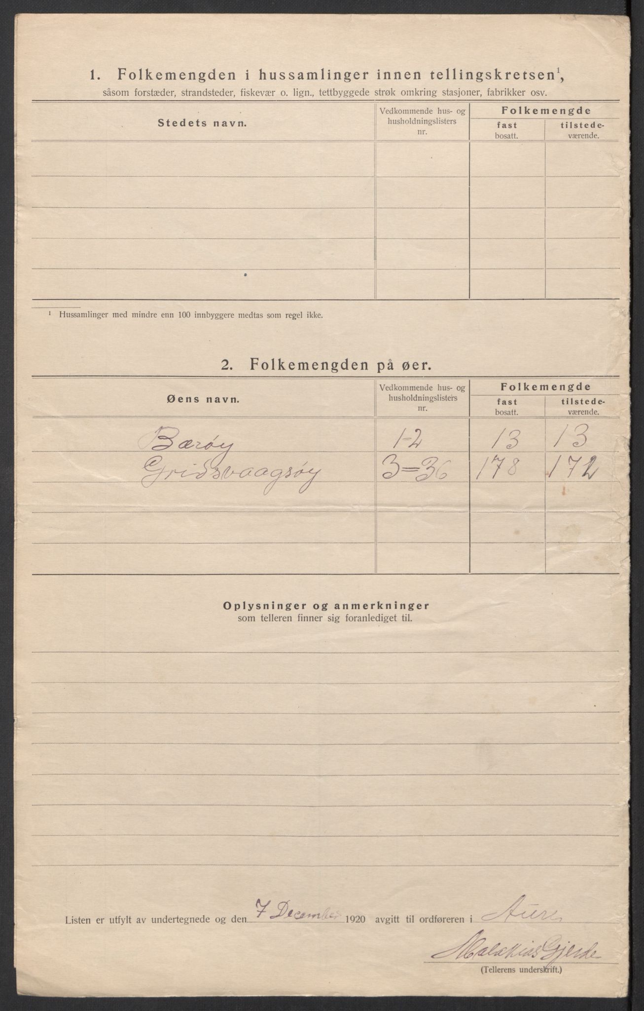 SAT, 1920 census for Aure, 1920, p. 43