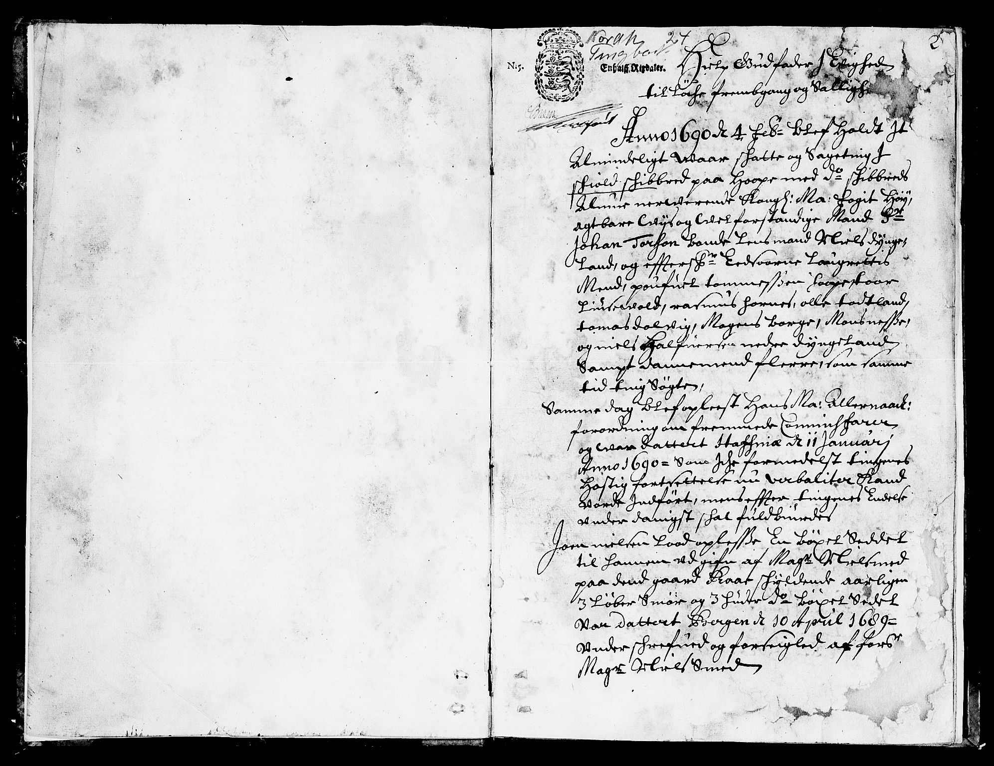 Nordhordland sorenskrivar, SAB/A-2901/1/F/Fa/L0024: Tingbok (justisprotokoll), 1690, p. 0b-1a