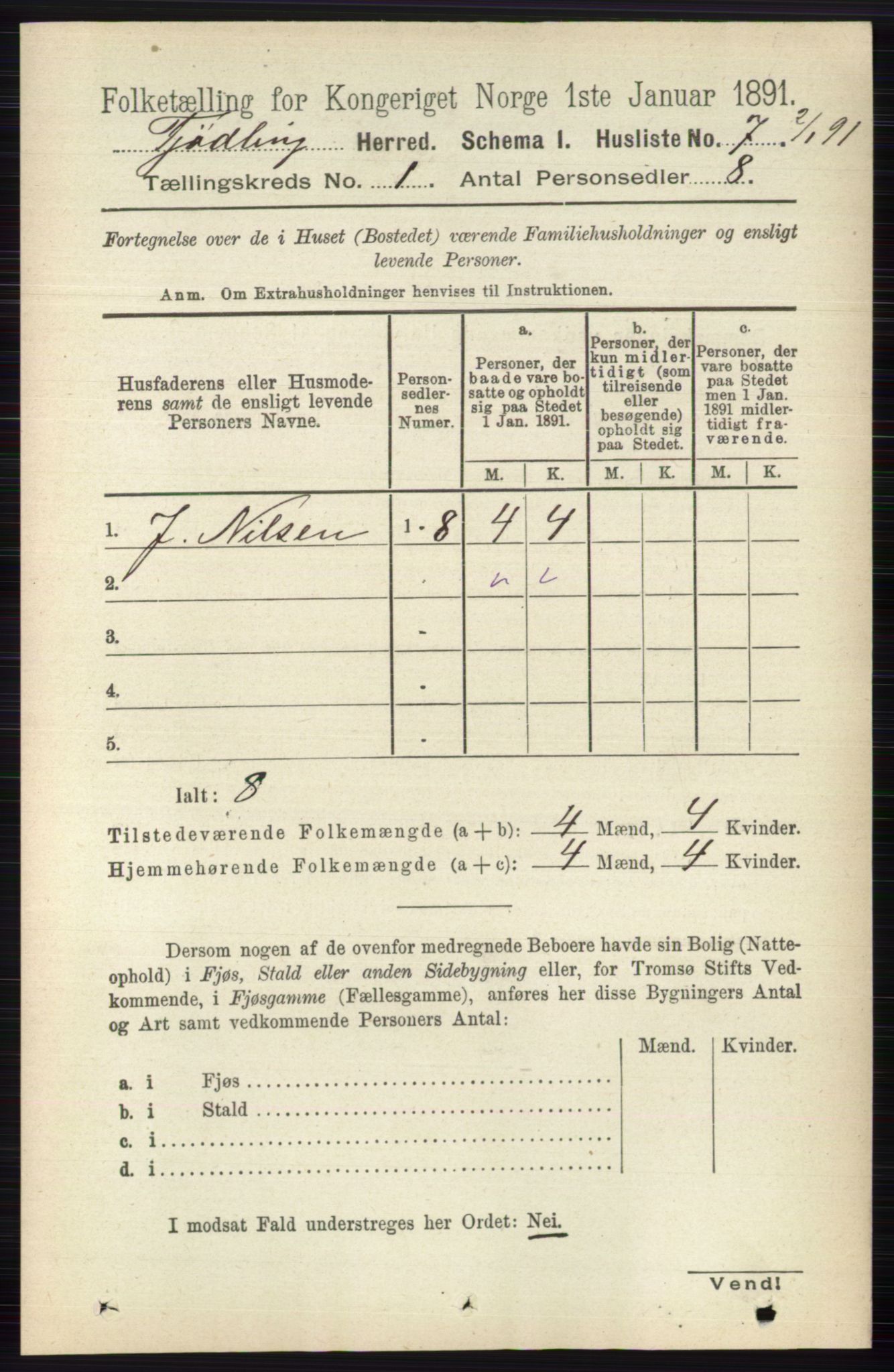 RA, 1891 census for 0725 Tjølling, 1891, p. 33