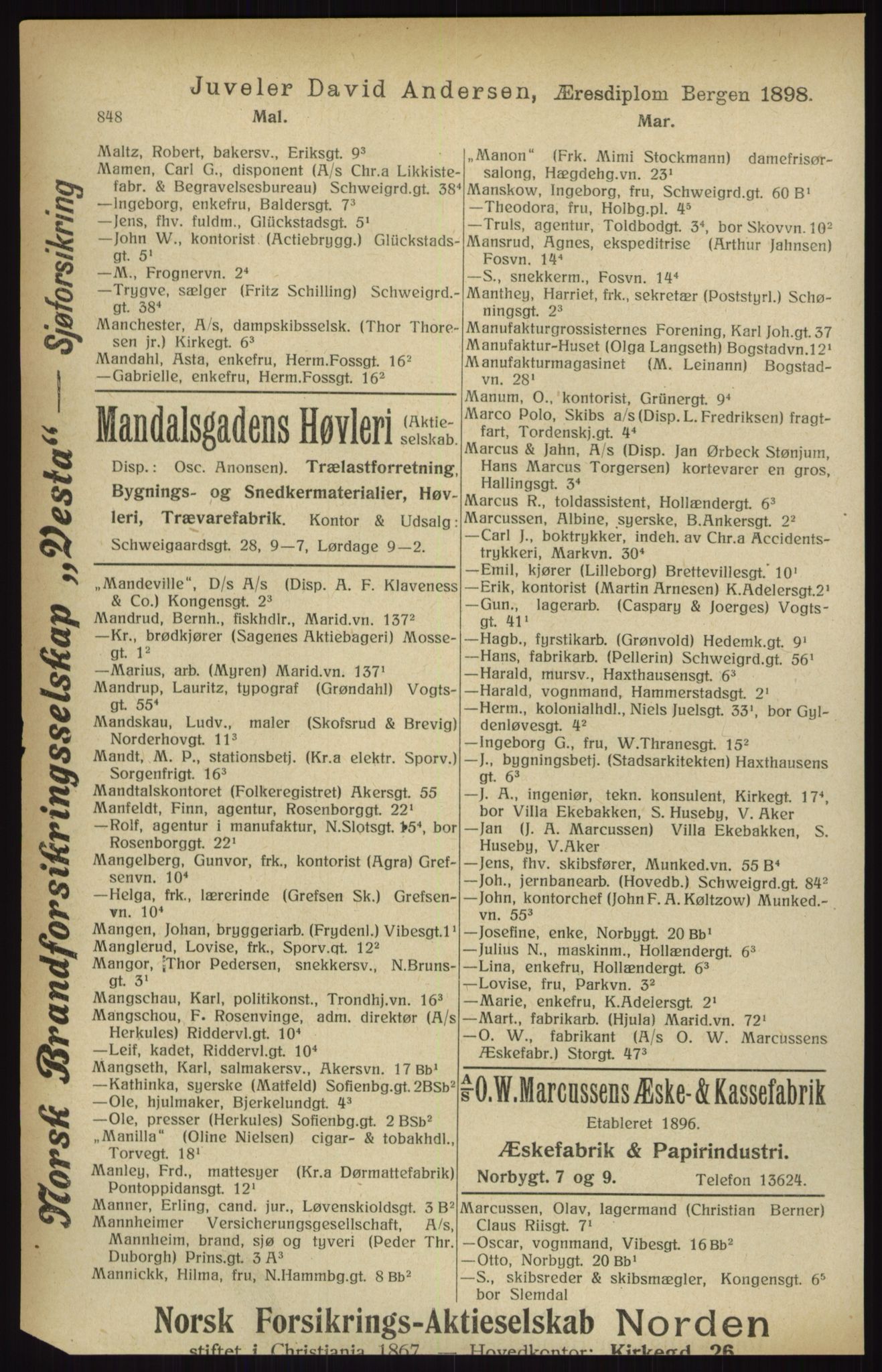 Kristiania/Oslo adressebok, PUBL/-, 1916, p. 848