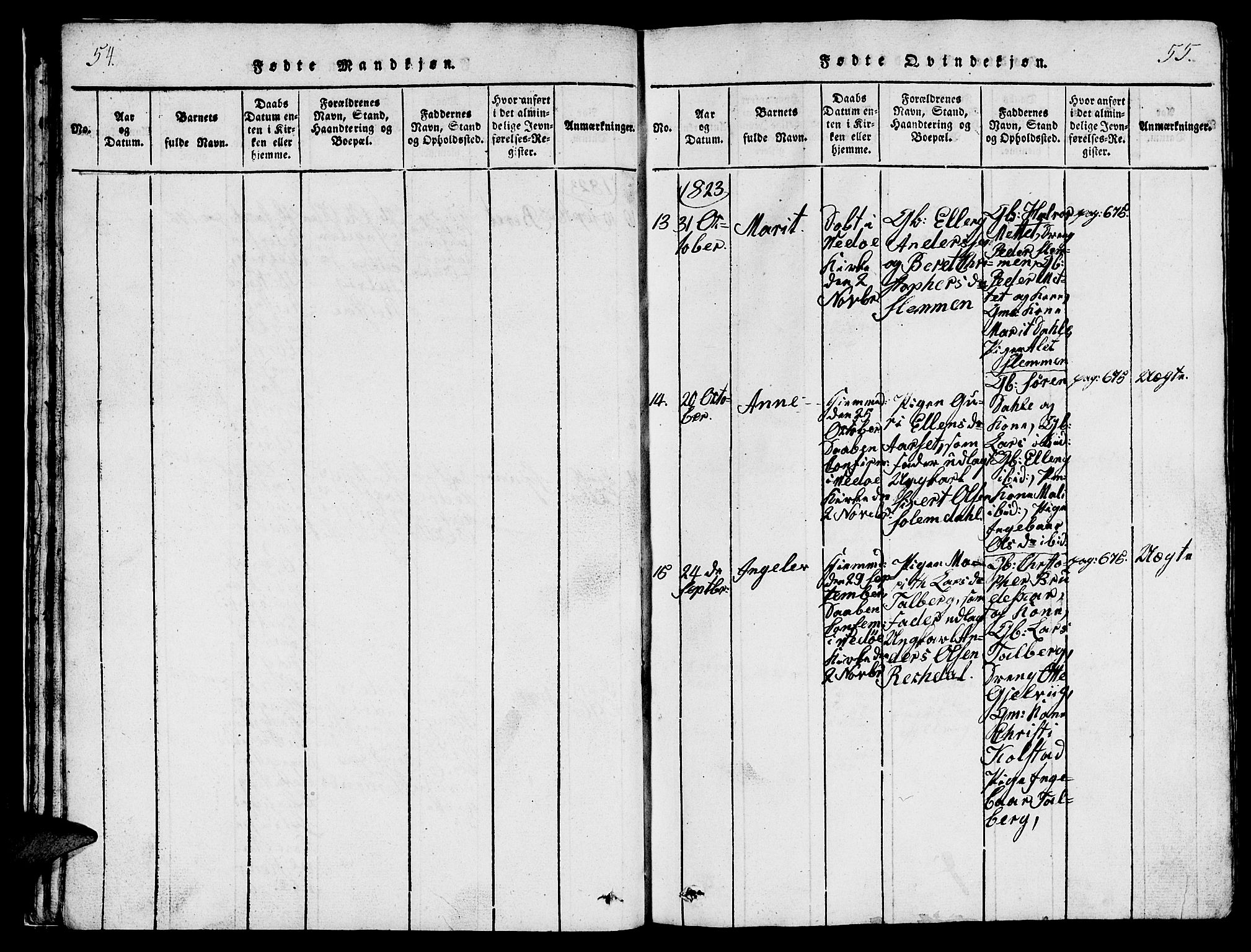 Ministerialprotokoller, klokkerbøker og fødselsregistre - Møre og Romsdal, AV/SAT-A-1454/547/L0610: Parish register (copy) no. 547C01, 1818-1839, p. 54-55