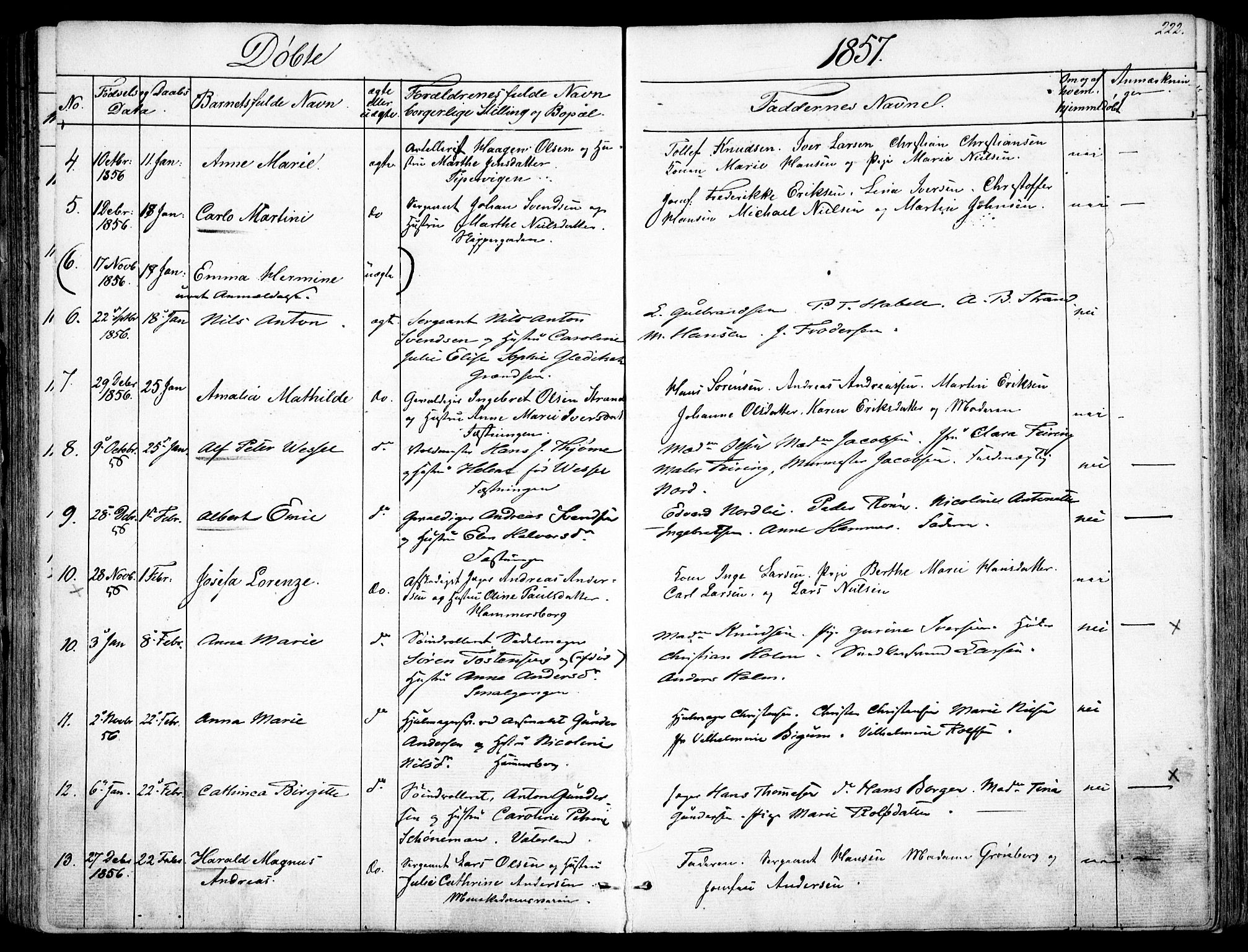 Garnisonsmenigheten Kirkebøker, AV/SAO-A-10846/F/Fa/L0008: Parish register (official) no. 8, 1842-1859, p. 222