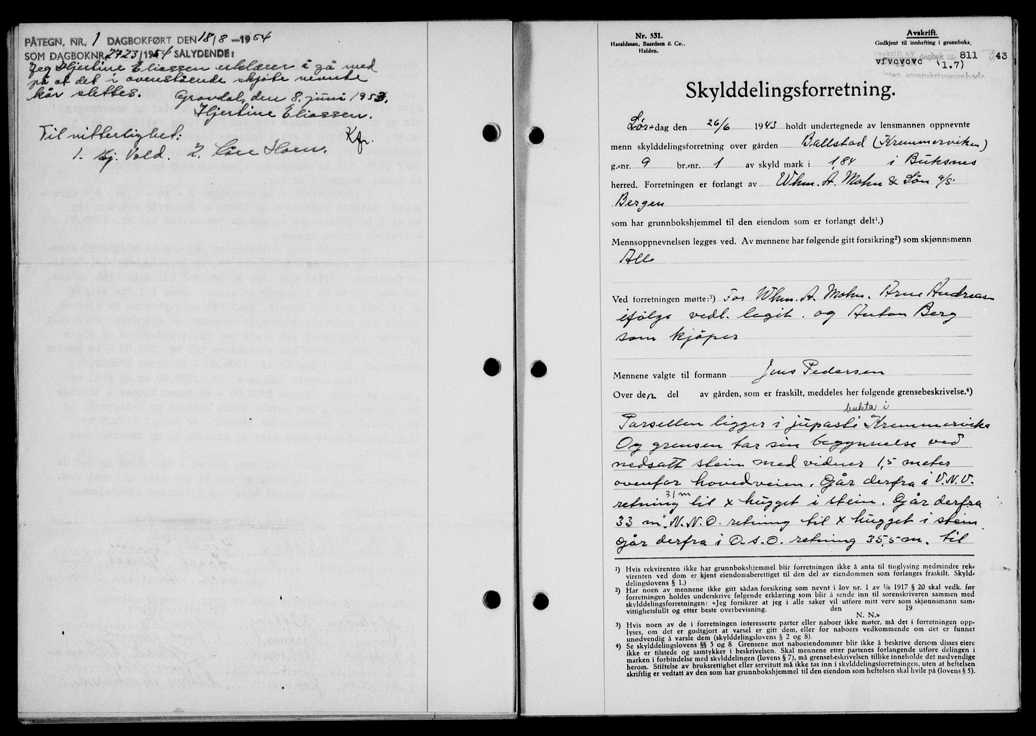 Lofoten sorenskriveri, SAT/A-0017/1/2/2C/L0011a: Mortgage book no. 11a, 1943-1943, Diary no: : 811/1943