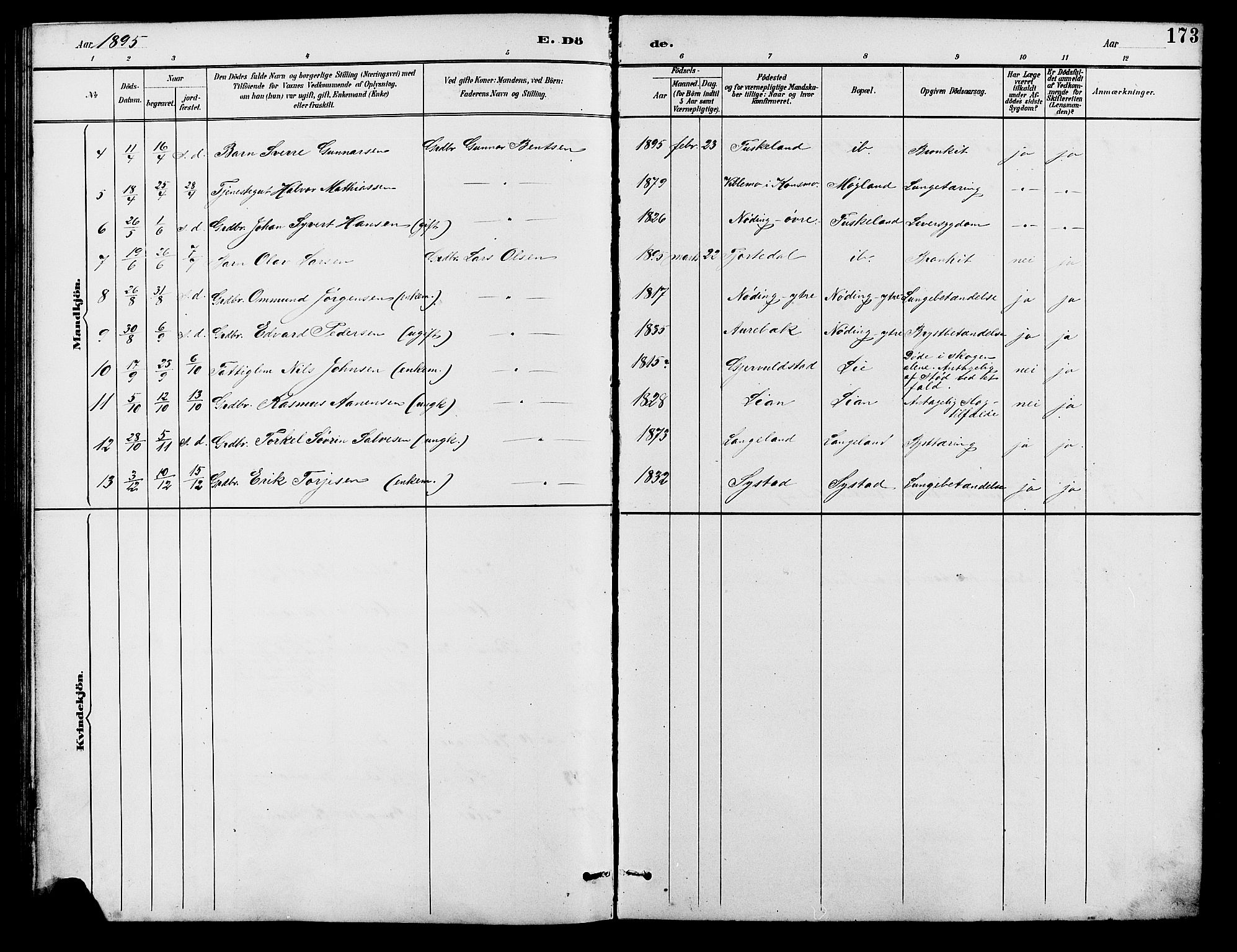 Holum sokneprestkontor, SAK/1111-0022/F/Fb/Fba/L0005: Parish register (copy) no. B 5, 1891-1909, p. 173