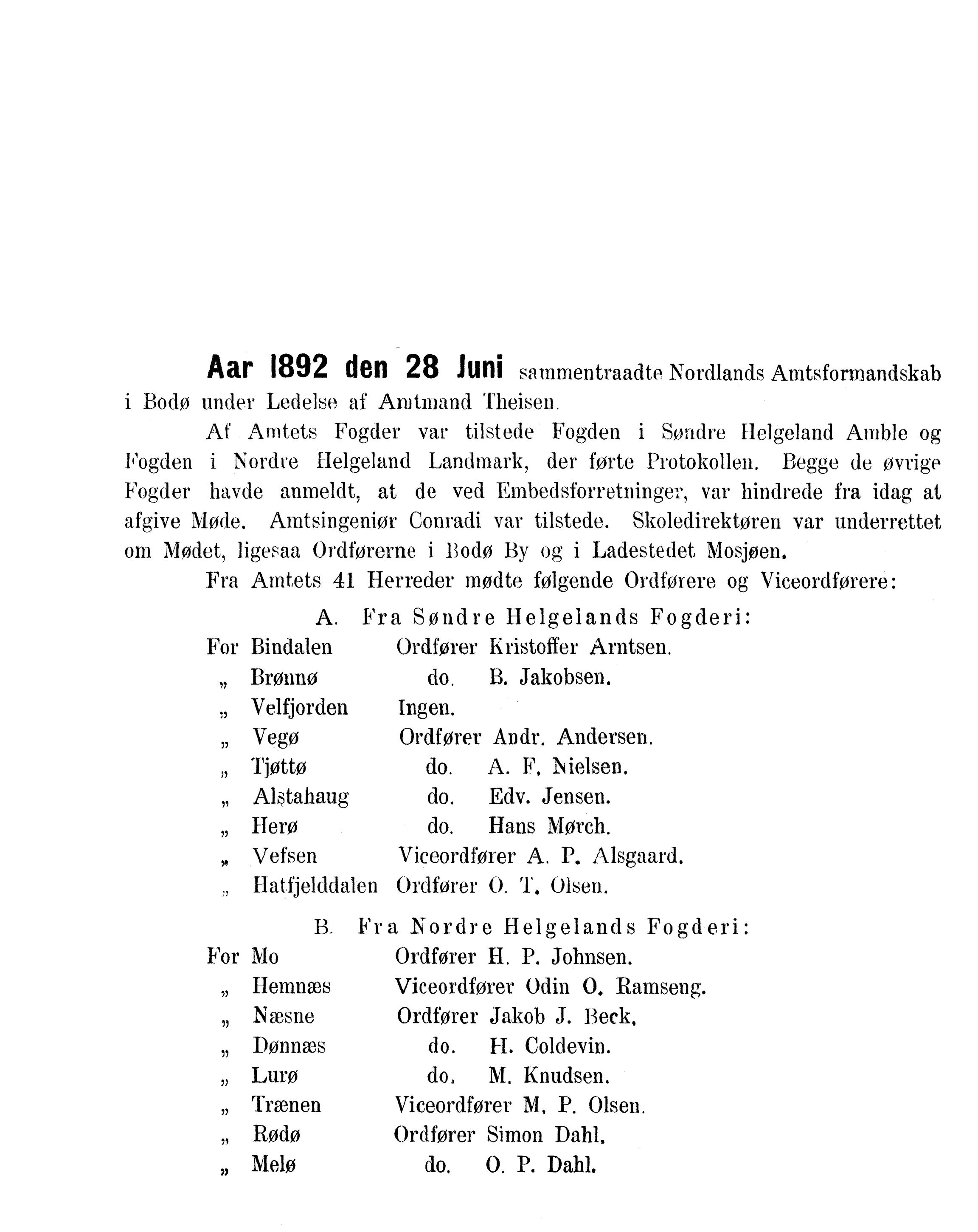 Nordland Fylkeskommune. Fylkestinget, AIN/NFK-17/176/A/Ac/L0016: Fylkestingsforhandlinger 1891-1893, 1891-1893