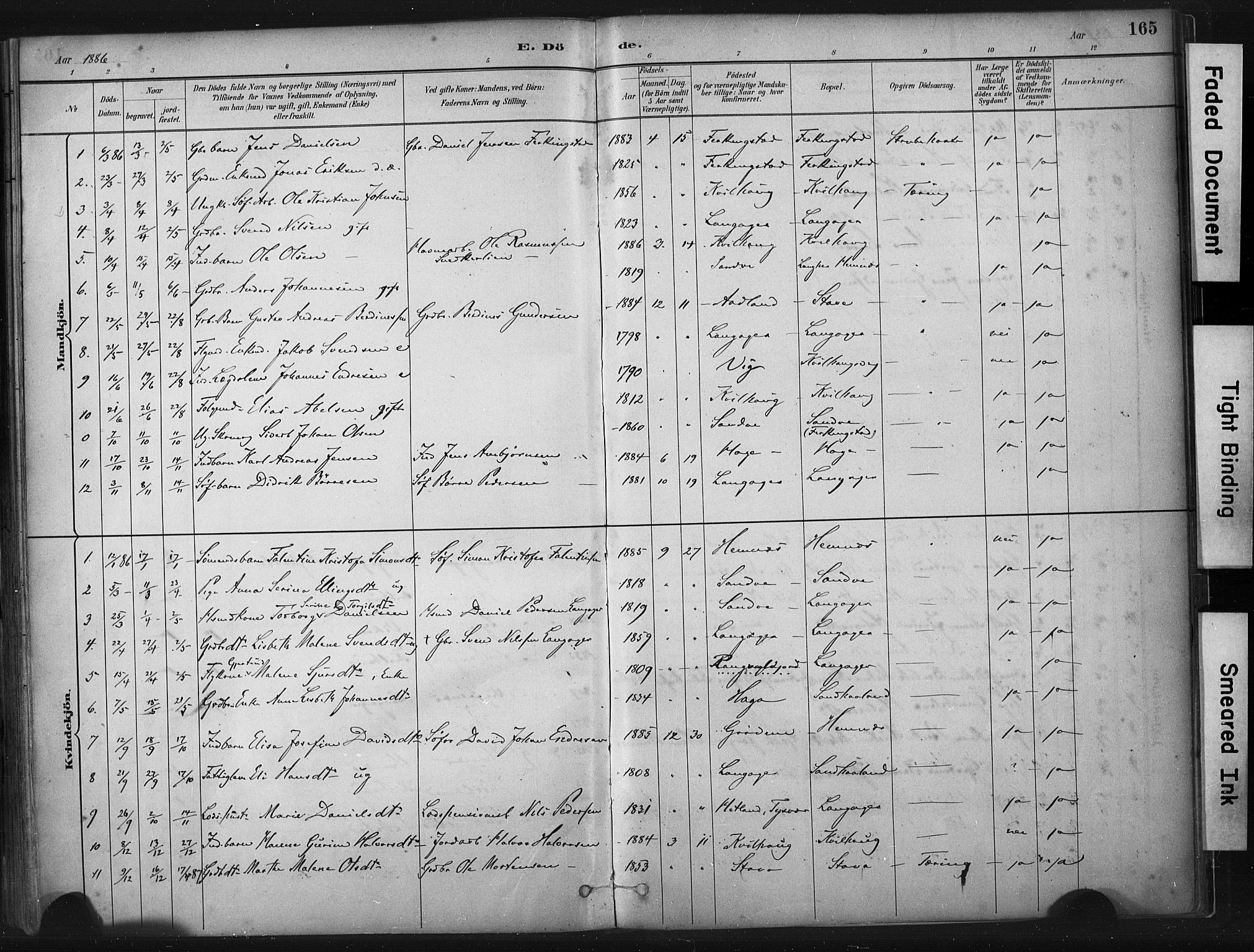 Skudenes sokneprestkontor, SAST/A -101849/H/Ha/Haa/L0010: Parish register (official) no. A 7, 1882-1912, p. 165