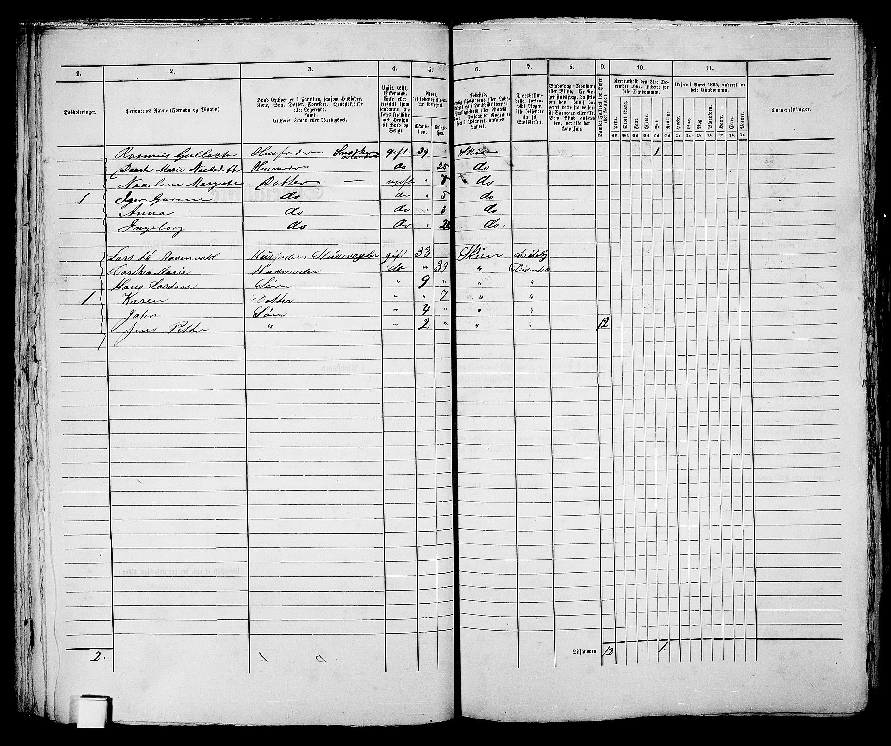 RA, 1865 census for Skien, 1865, p. 110