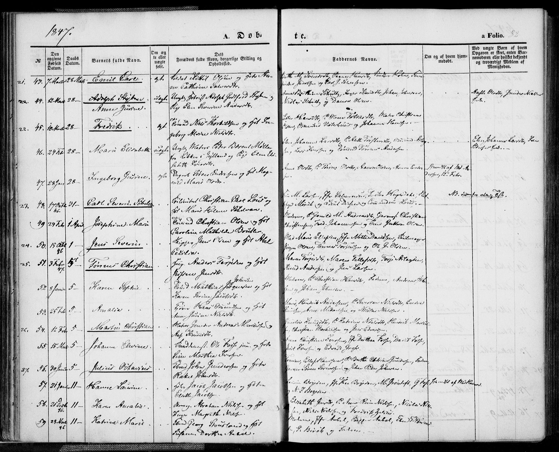 Kristiansand domprosti, AV/SAK-1112-0006/F/Fa/L0013: Parish register (official) no. A 13, 1842-1851, p. 82