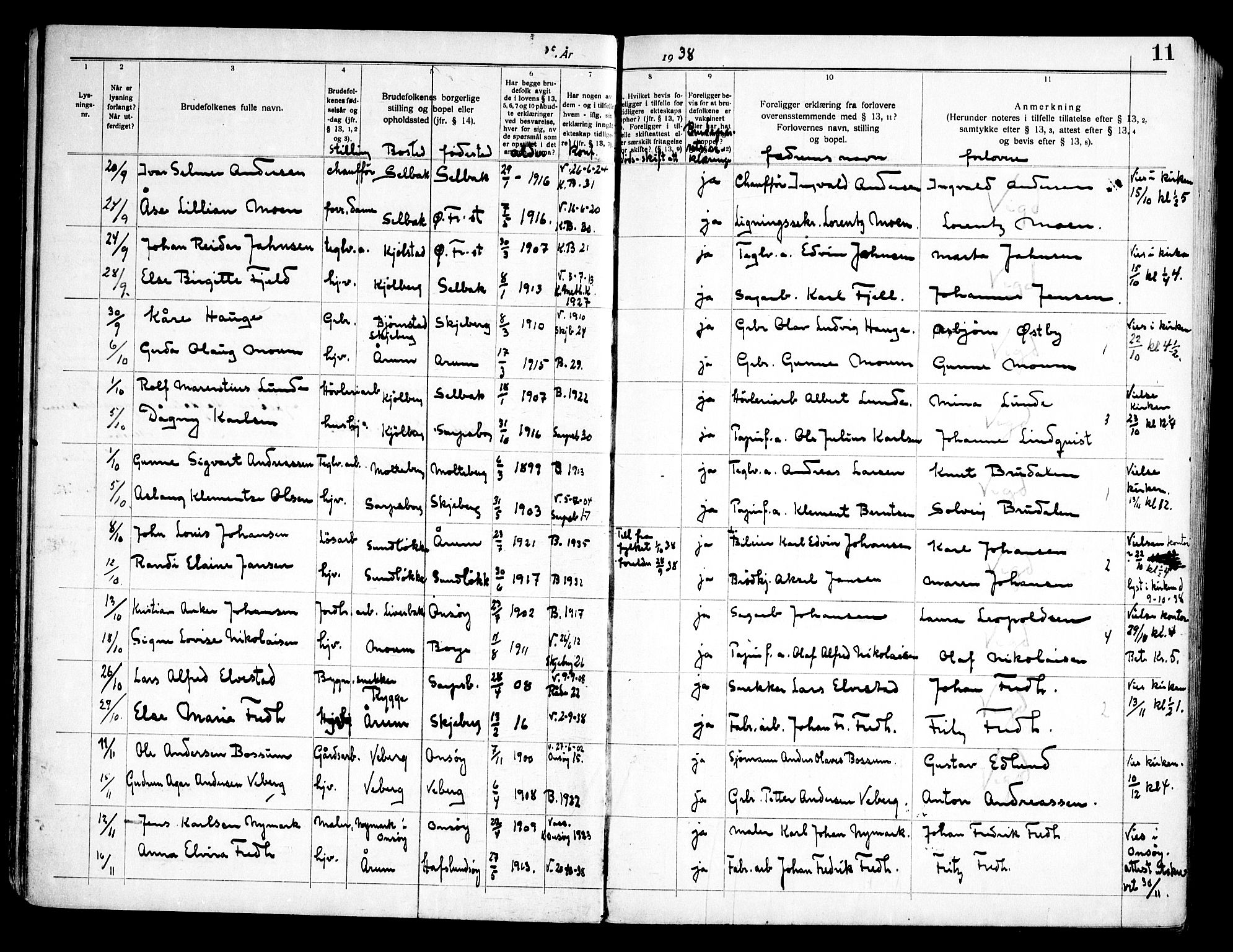 Borge prestekontor Kirkebøker, AV/SAO-A-10903/H/Ha/L0002: Banns register no. I 2, 1937-1956, p. 11