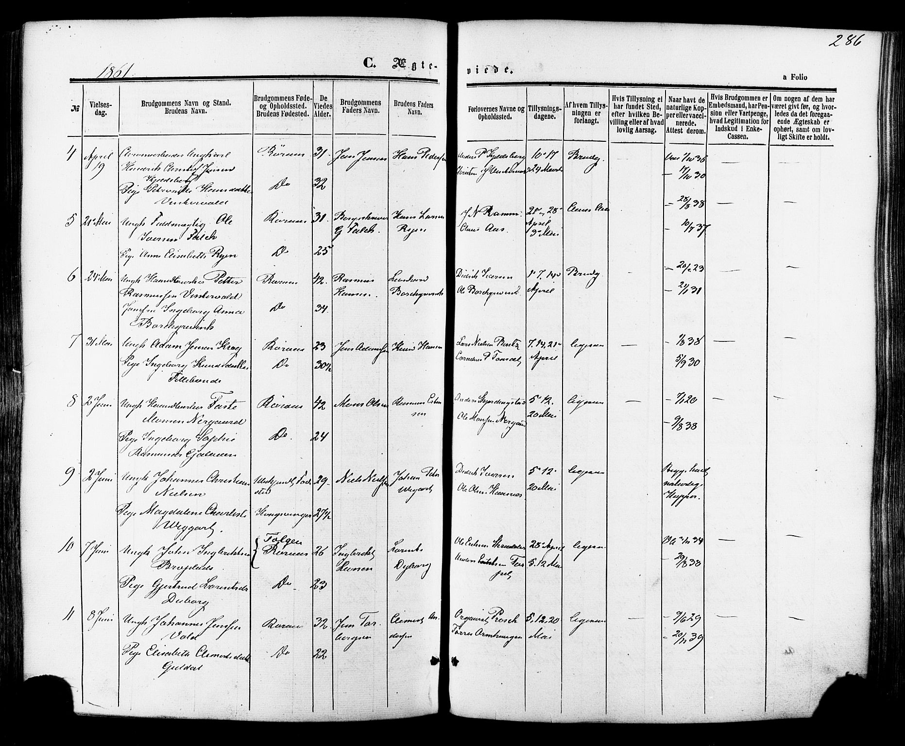 Ministerialprotokoller, klokkerbøker og fødselsregistre - Sør-Trøndelag, AV/SAT-A-1456/681/L0932: Parish register (official) no. 681A10, 1860-1878, p. 286