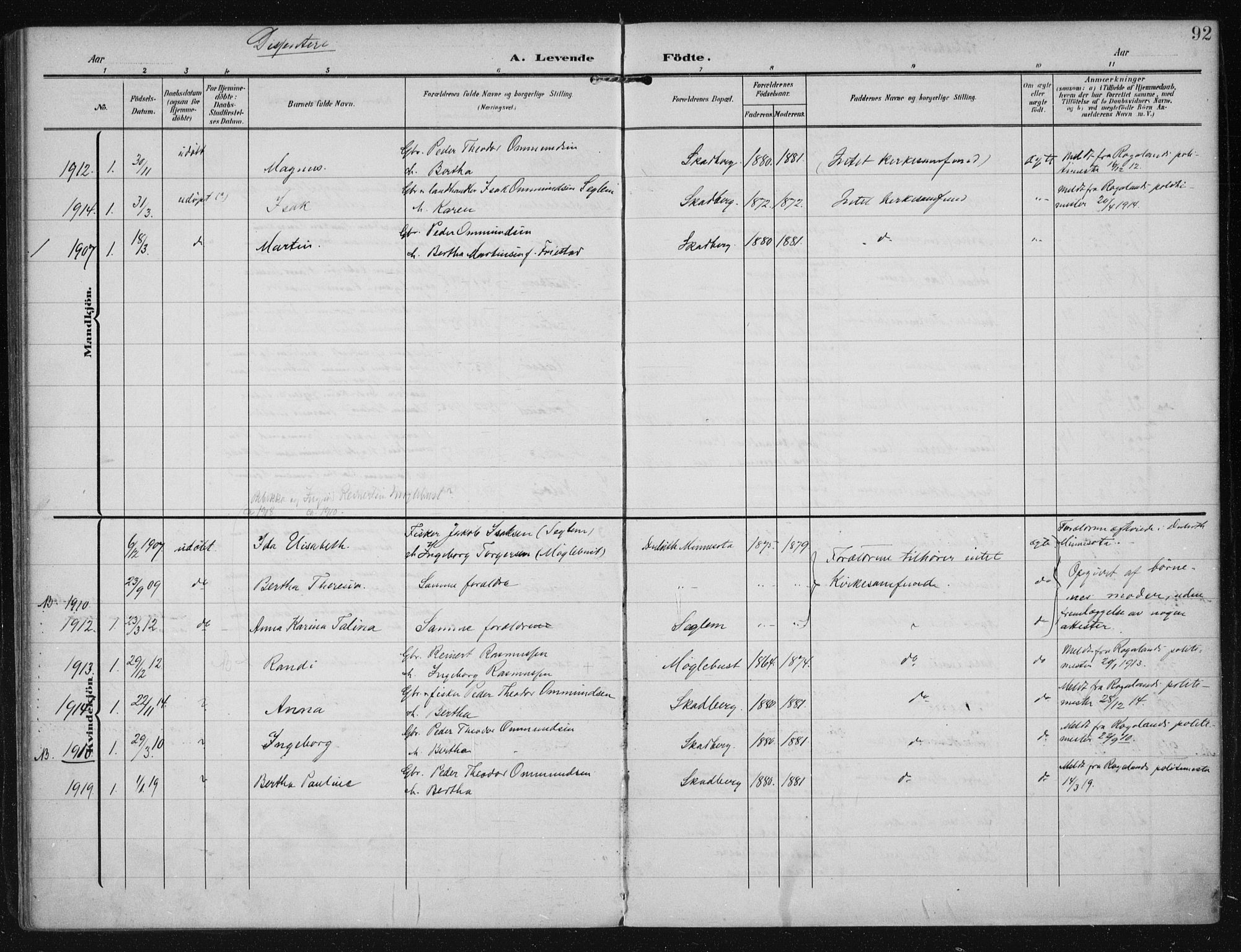 Eigersund sokneprestkontor, AV/SAST-A-101807/S08/L0021: Parish register (official) no. A 20, 1906-1928, p. 92