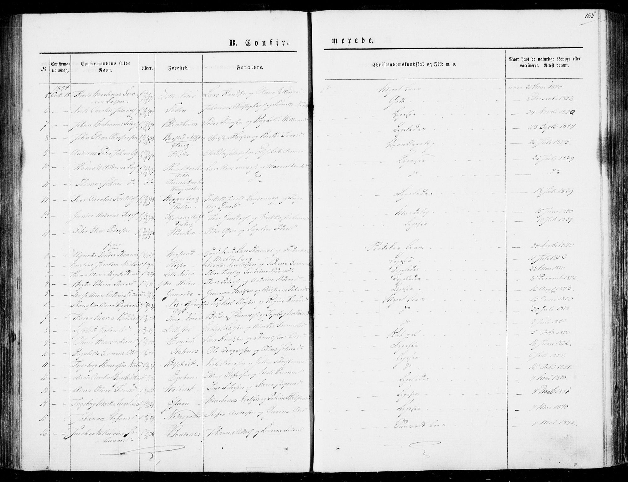 Ministerialprotokoller, klokkerbøker og fødselsregistre - Møre og Romsdal, AV/SAT-A-1454/528/L0397: Parish register (official) no. 528A08, 1848-1858, p. 165