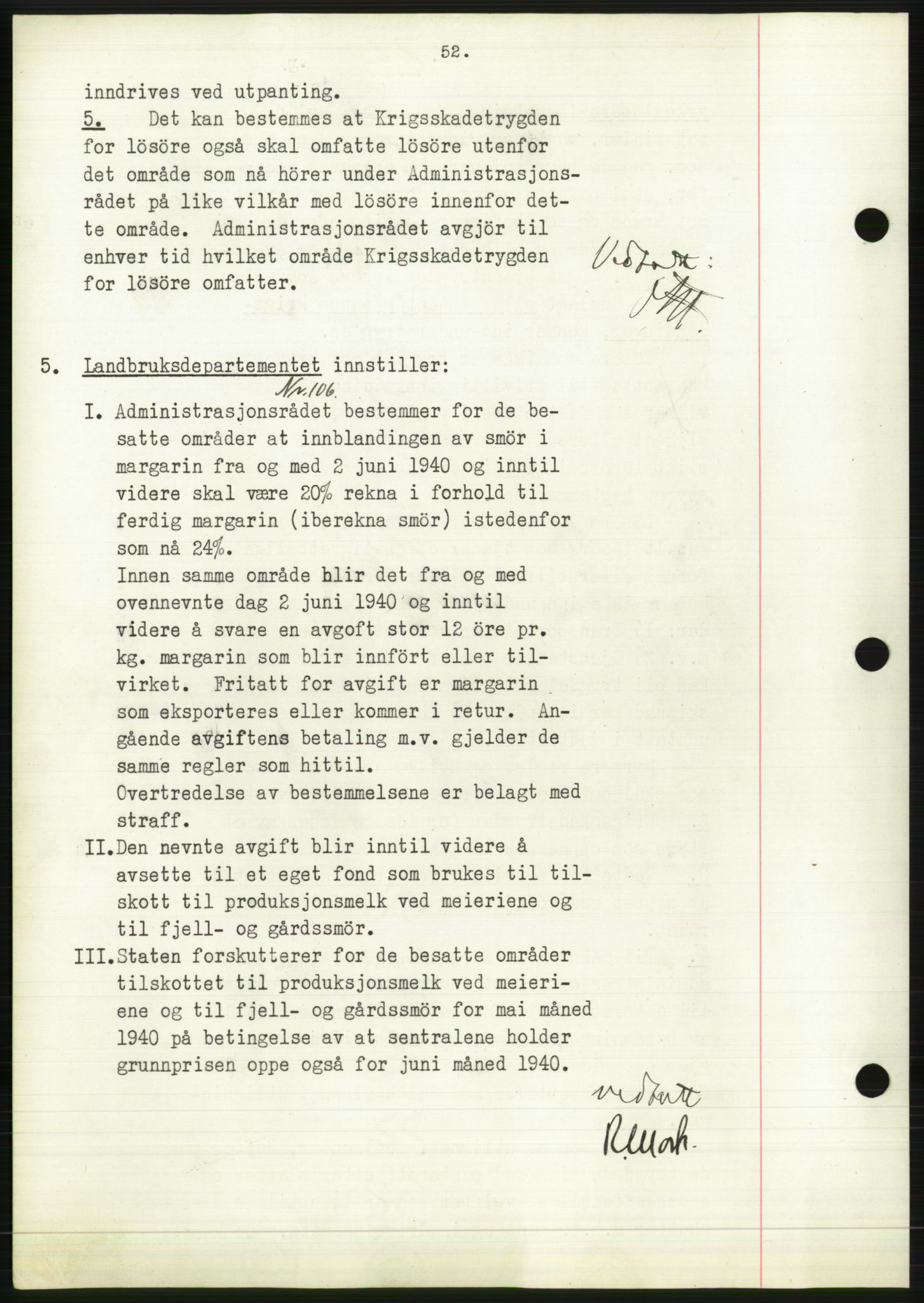 Administrasjonsrådet, AV/RA-S-1004/A/L0002: Vedtaksprotokoll 16/4-25/9, 1940, p. 56