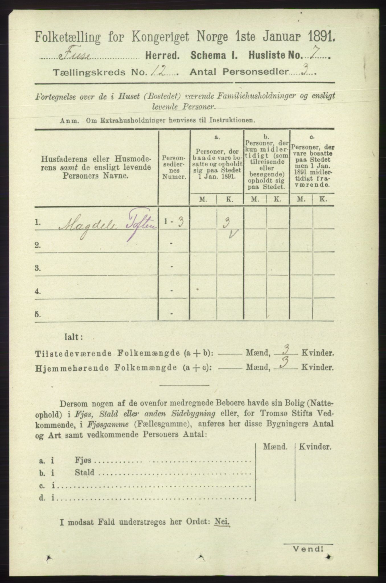 RA, 1891 census for 1241 Fusa, 1891, p. 2307