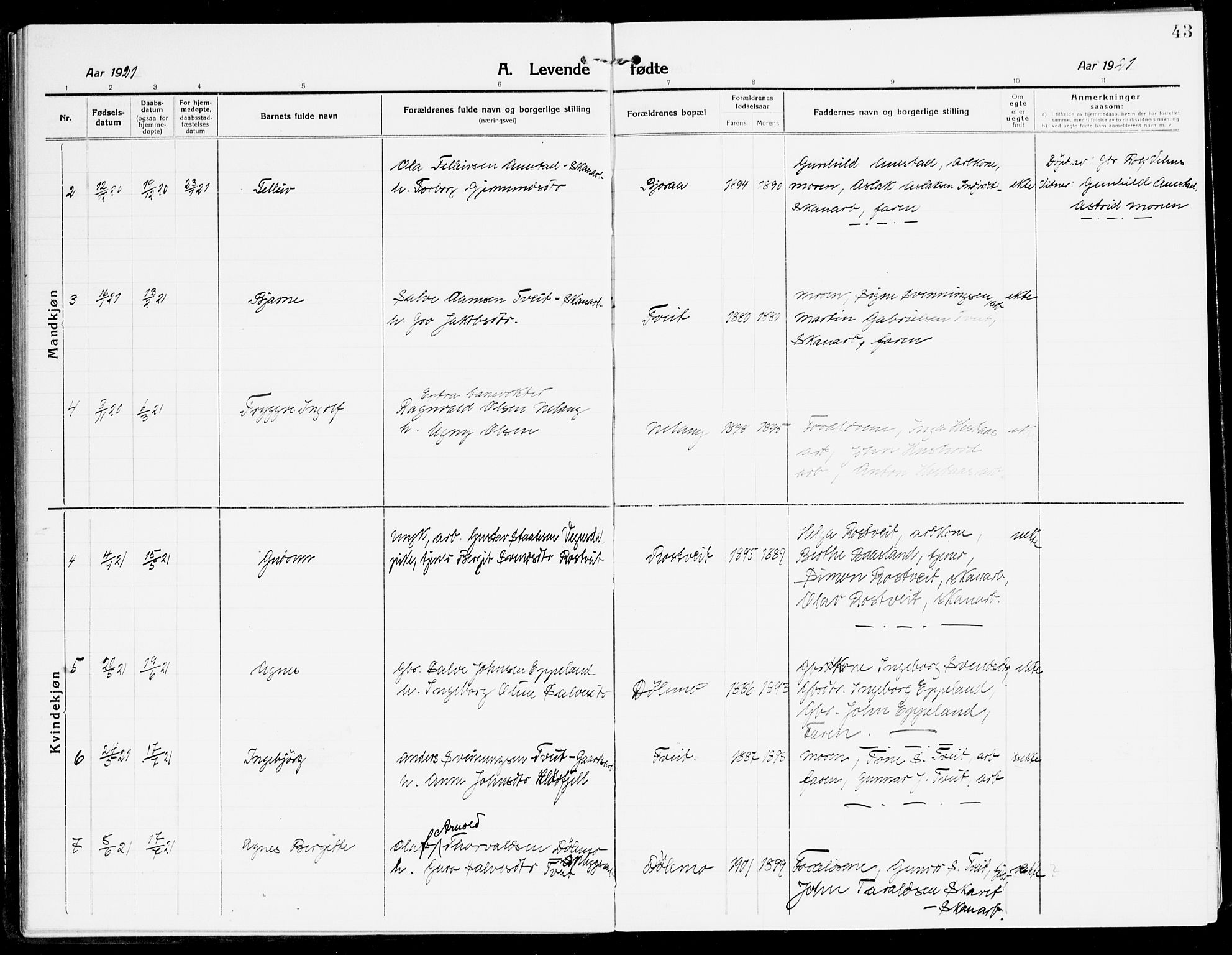 Åmli sokneprestkontor, AV/SAK-1111-0050/F/Fa/Fac/L0013: Parish register (official) no. A 13, 1914-1933, p. 43