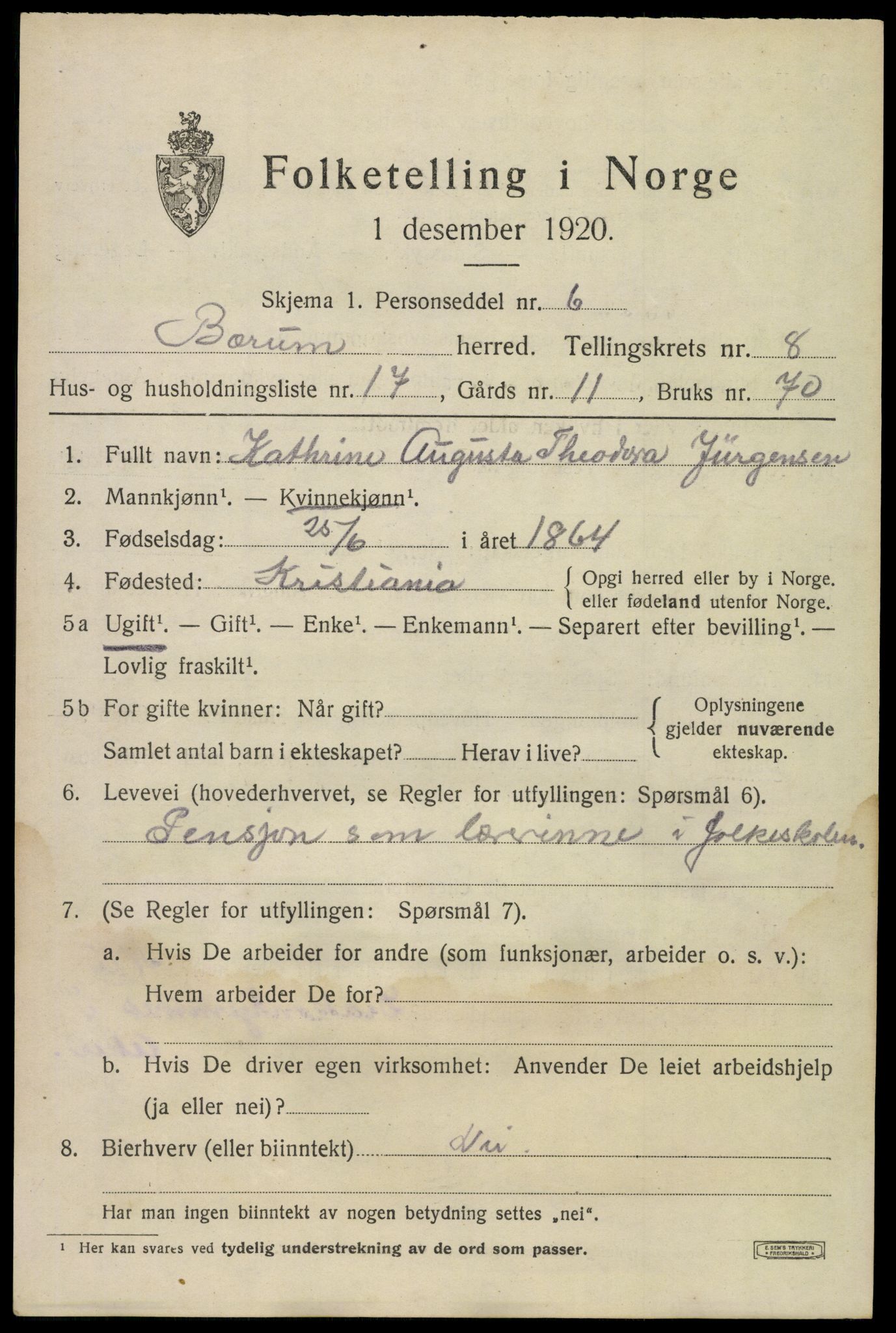 SAO, 1920 census for Bærum, 1920, p. 18506