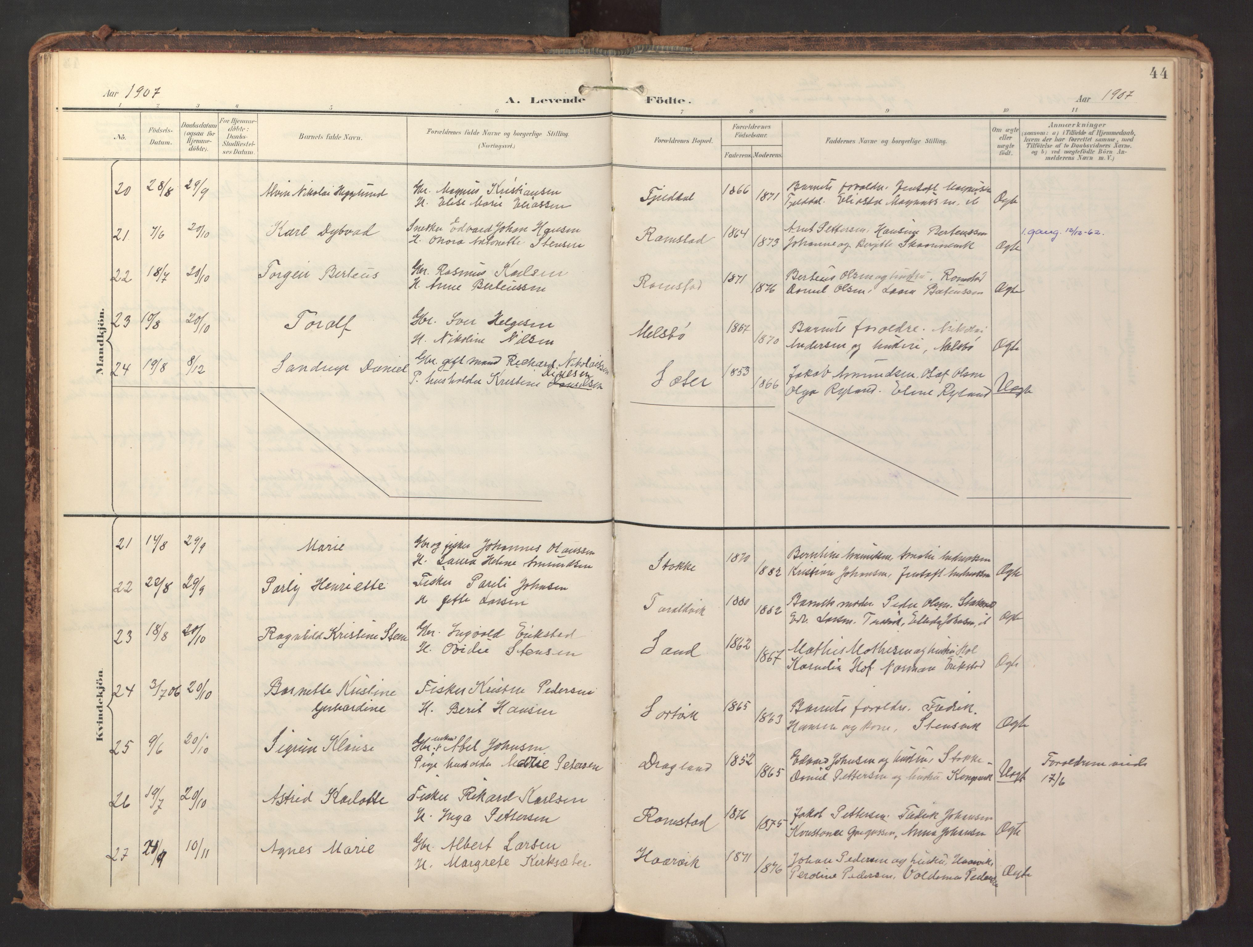 Ministerialprotokoller, klokkerbøker og fødselsregistre - Nordland, AV/SAT-A-1459/865/L0926: Parish register (official) no. 865A04, 1897-1912, p. 44