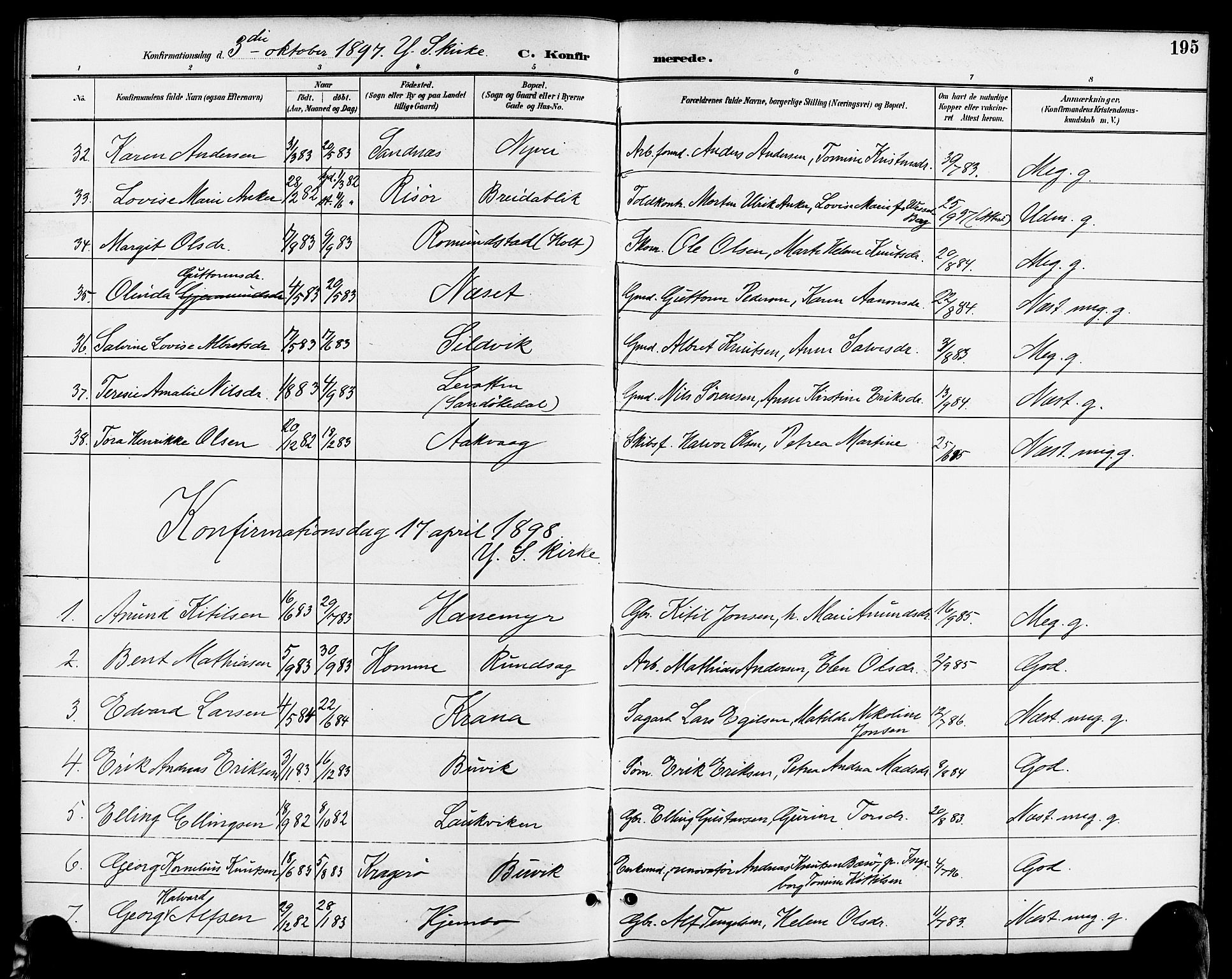 Søndeled sokneprestkontor, SAK/1111-0038/F/Fa/L0005: Parish register (official) no. A 5, 1889-1899, p. 195