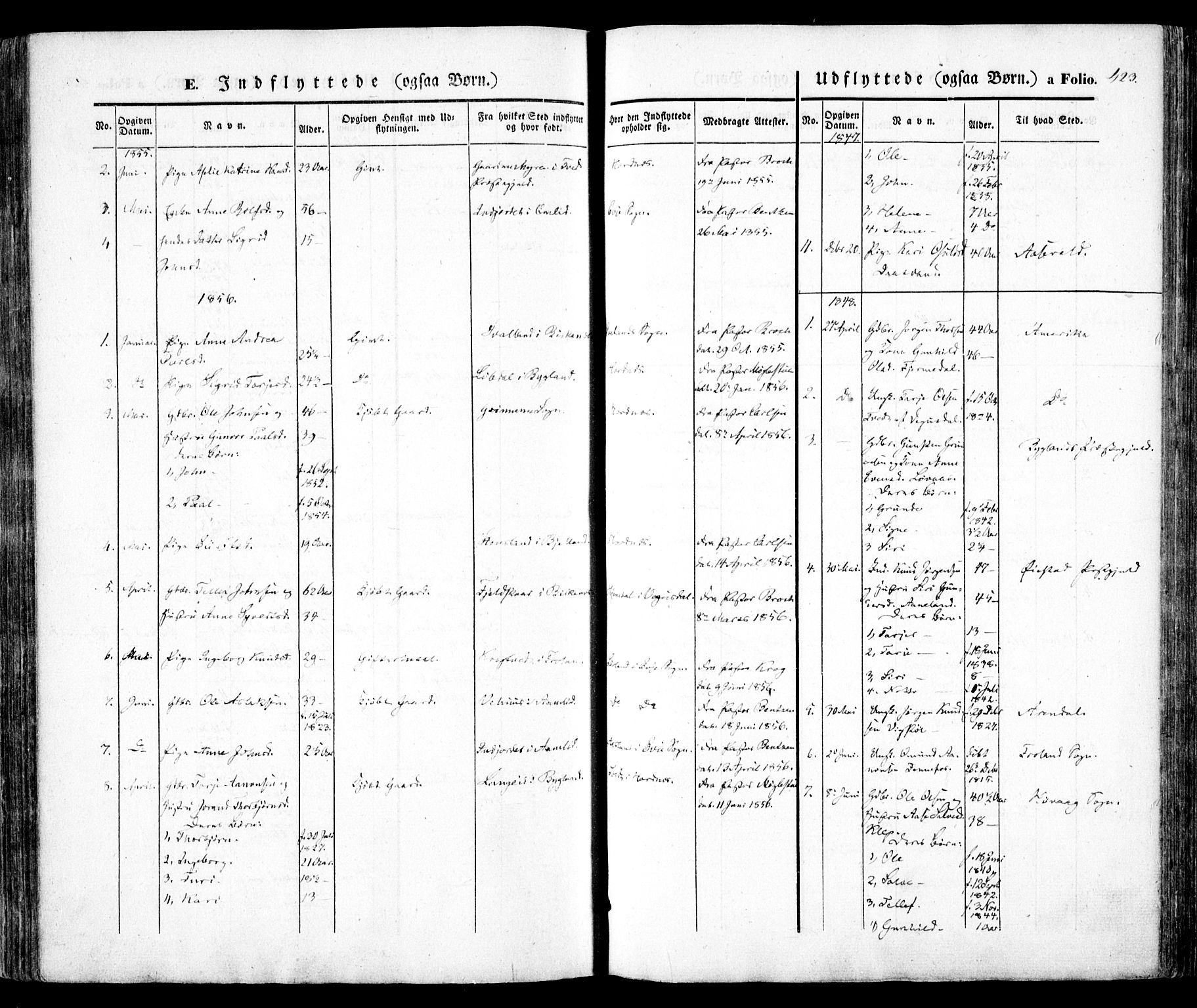 Evje sokneprestkontor, SAK/1111-0008/F/Fa/Faa/L0005: Parish register (official) no. A 5, 1843-1865, p. 423