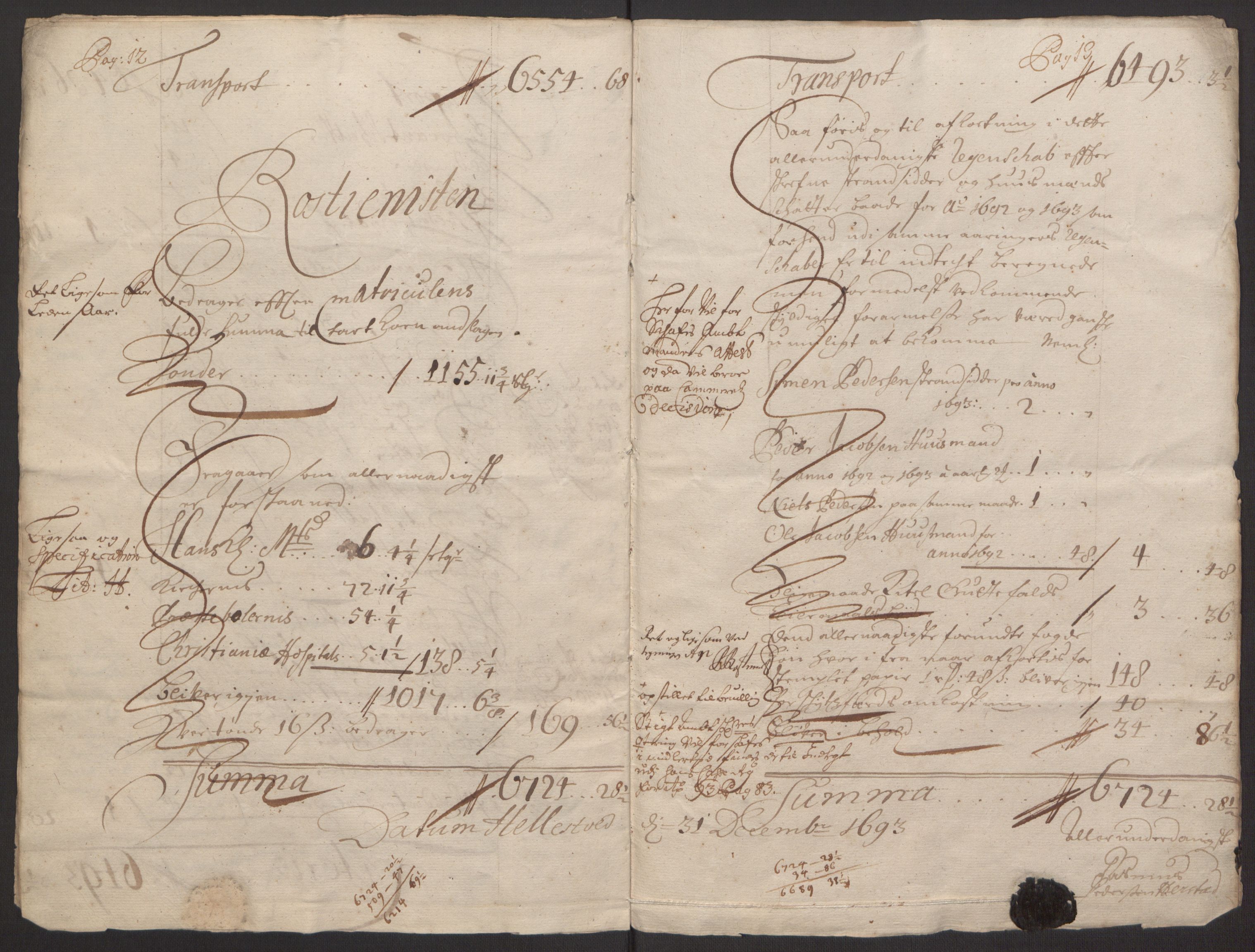 Rentekammeret inntil 1814, Reviderte regnskaper, Fogderegnskap, RA/EA-4092/R34/L2052: Fogderegnskap Bamble, 1692-1693, p. 291