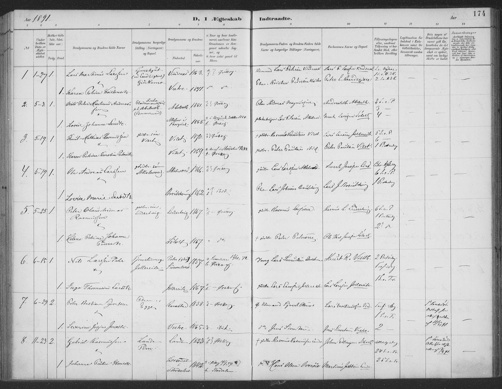 Ministerialprotokoller, klokkerbøker og fødselsregistre - Møre og Romsdal, AV/SAT-A-1454/522/L0316: Parish register (official) no. 522A11, 1890-1911, p. 174