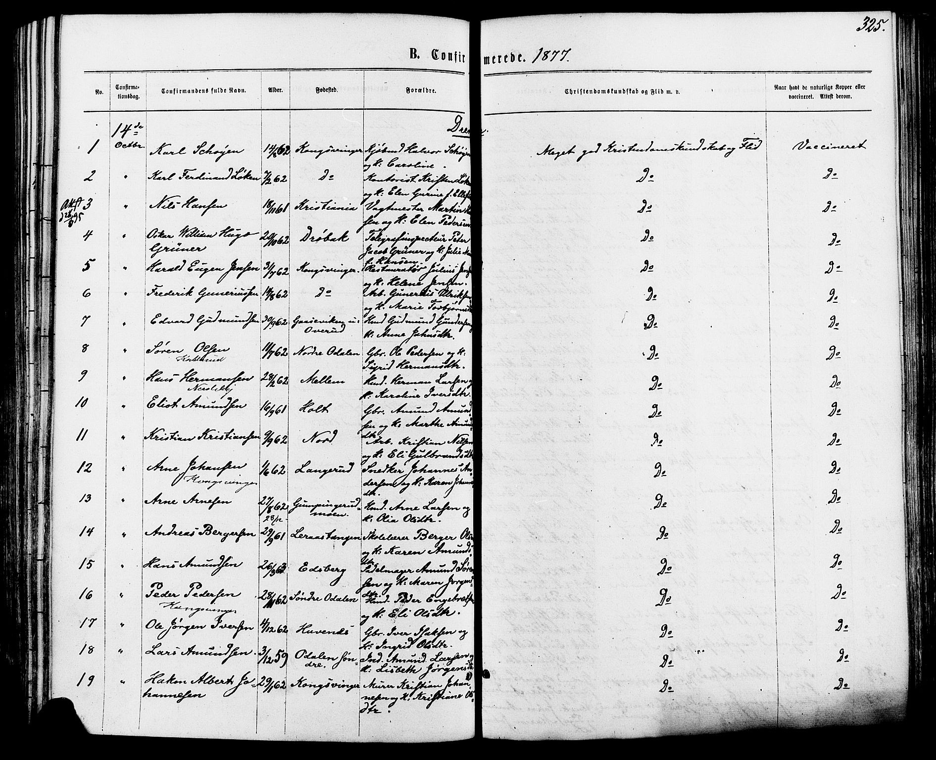 Vinger prestekontor, SAH/PREST-024/H/Ha/Haa/L0012: Parish register (official) no. 12, 1871-1880, p. 325