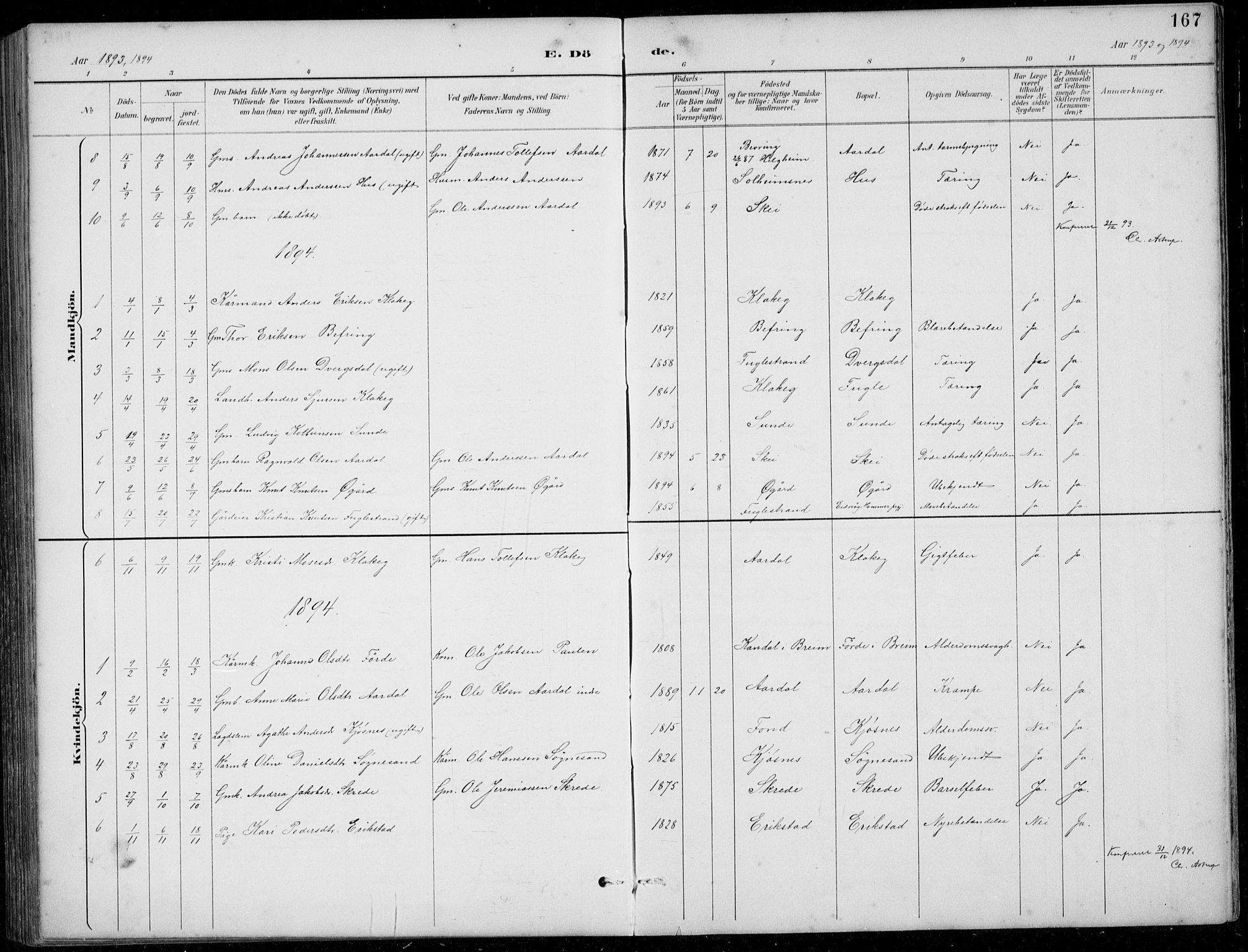 Jølster sokneprestembete, SAB/A-80701/H/Hab/Habb/L0002: Parish register (copy) no. B 2, 1887-1920, p. 167