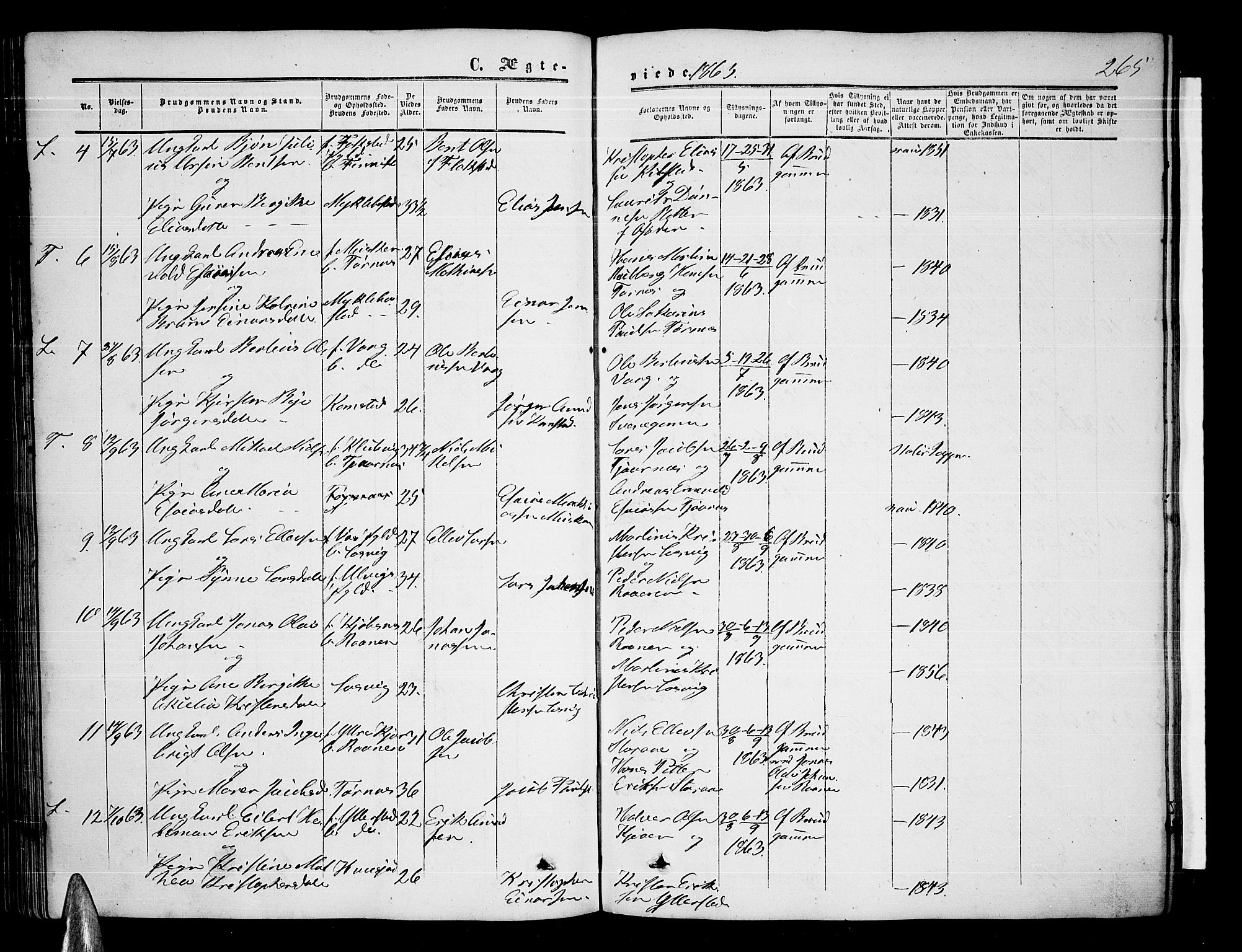 Ministerialprotokoller, klokkerbøker og fødselsregistre - Nordland, AV/SAT-A-1459/872/L1046: Parish register (copy) no. 872C02, 1852-1879, p. 265