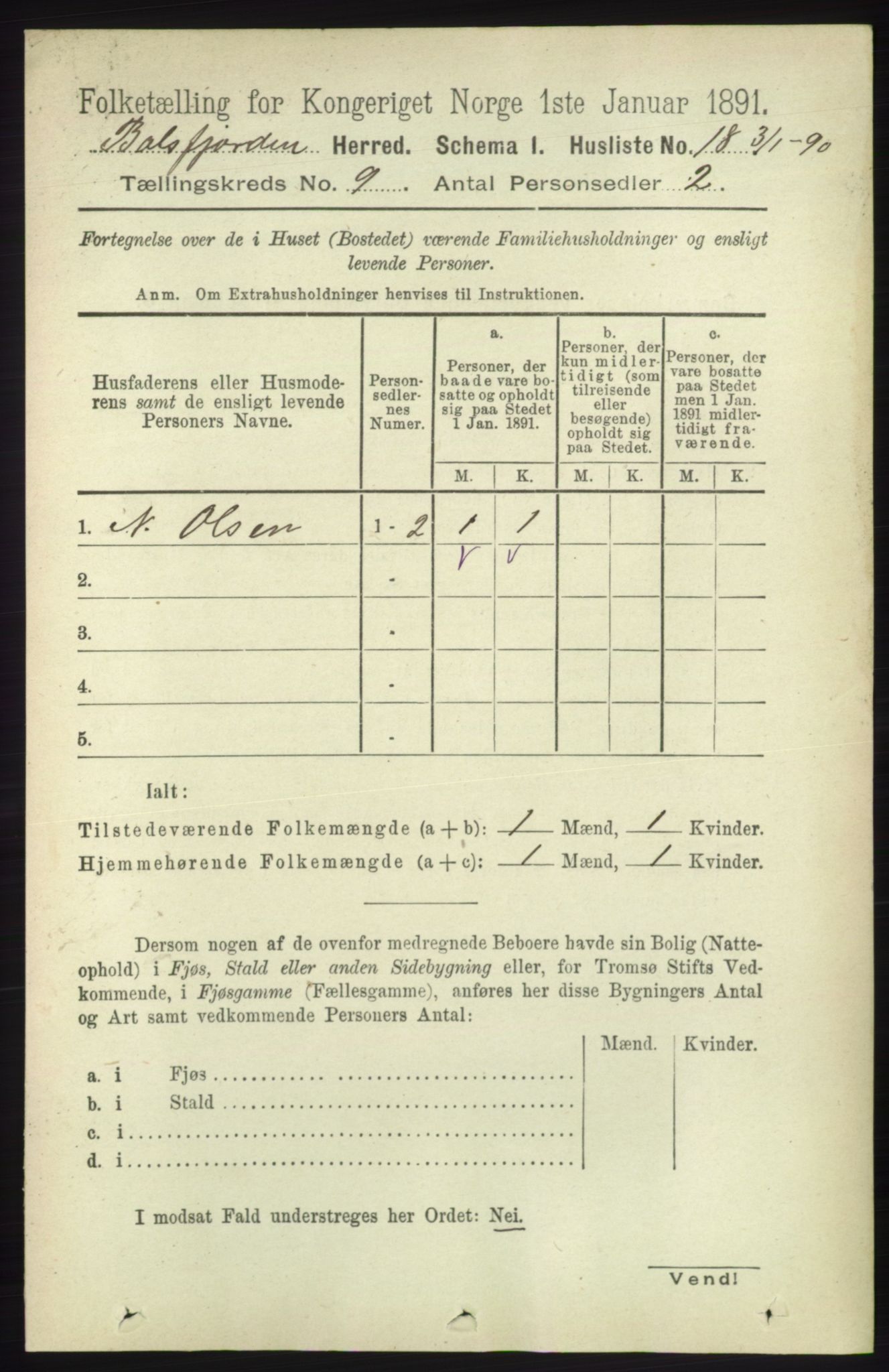 RA, 1891 census for 1933 Balsfjord, 1891, p. 3095