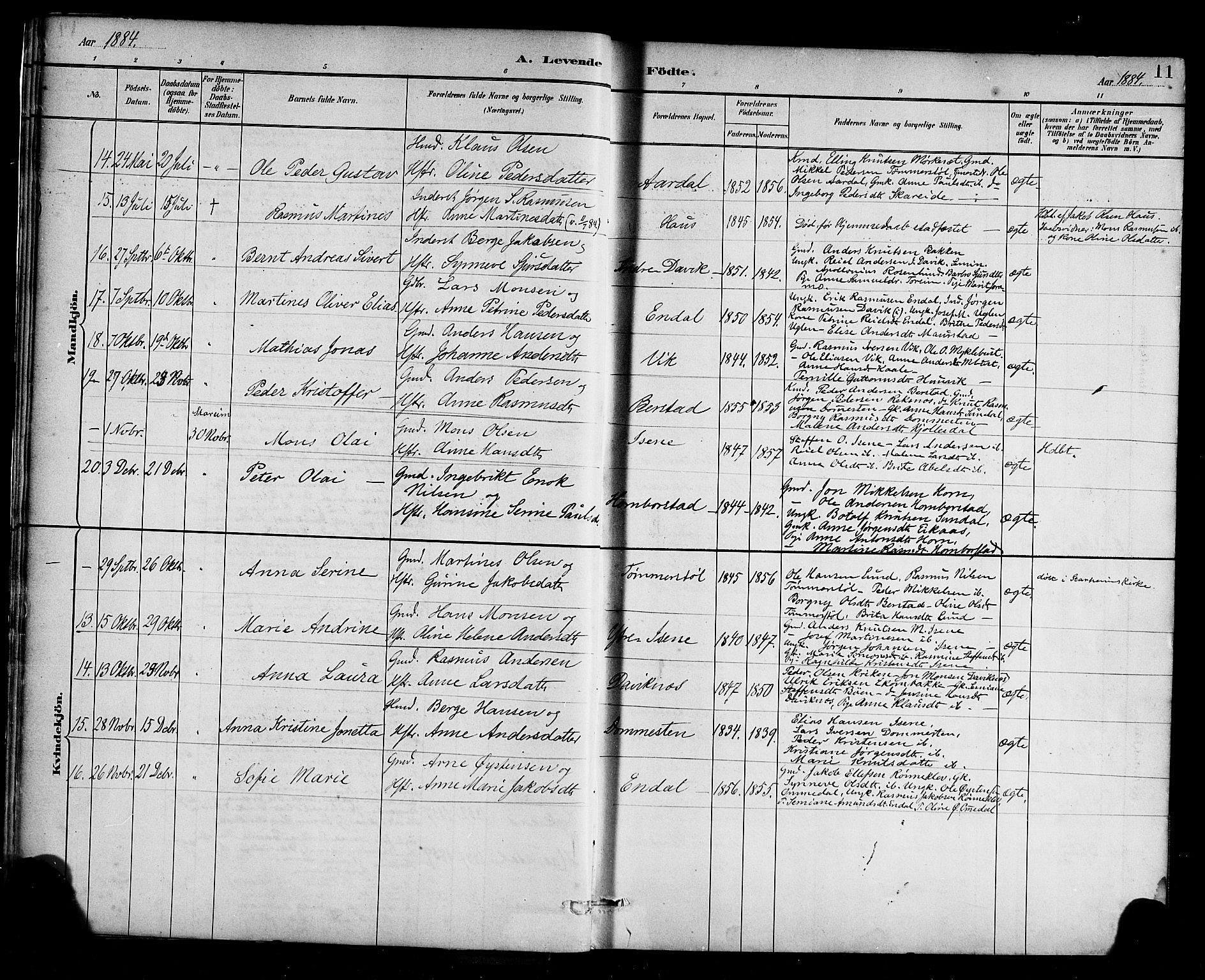 Davik sokneprestembete, AV/SAB-A-79701/H/Haa/Haab/L0001: Parish register (official) no. B 1, 1882-1900, p. 11