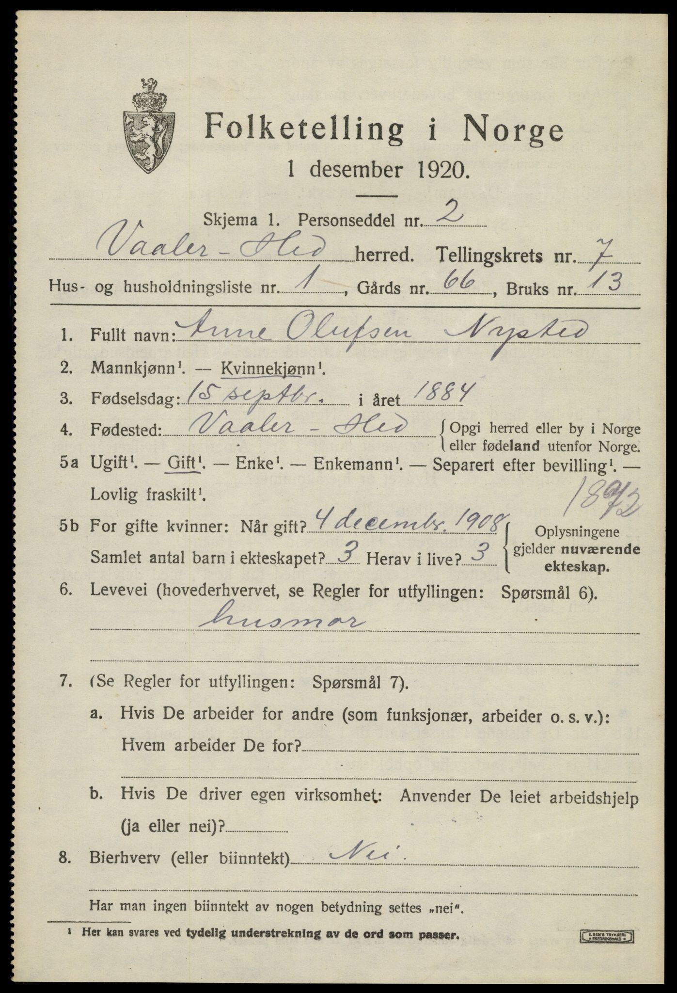 SAH, 1920 census for Våler (Hedmark), 1920, p. 7559